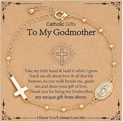 Catholic Virgin Mary Cross Bracelet Gifts for Girls Teens Women, Rosary Beads Charm Link Chain Bracelet Christmas Christian Religious Jewelry Gifts
