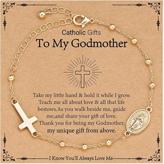 Catholic Virgin Mary Cross Bracelet Gifts for Girls Teens Women, Rosary Beads Charm Link Chain Bracelet Christmas Christian Religious Jewelry Gifts