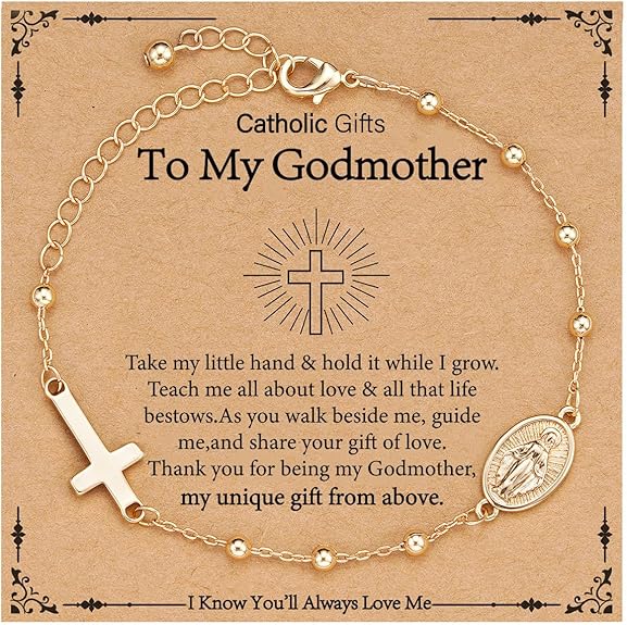 Catholic Virgin Mary Cross Bracelet Gifts for Girls Teens Women, Rosary Beads Charm Link Chain Bracelet Christmas Christian Religious Jewelry Gifts