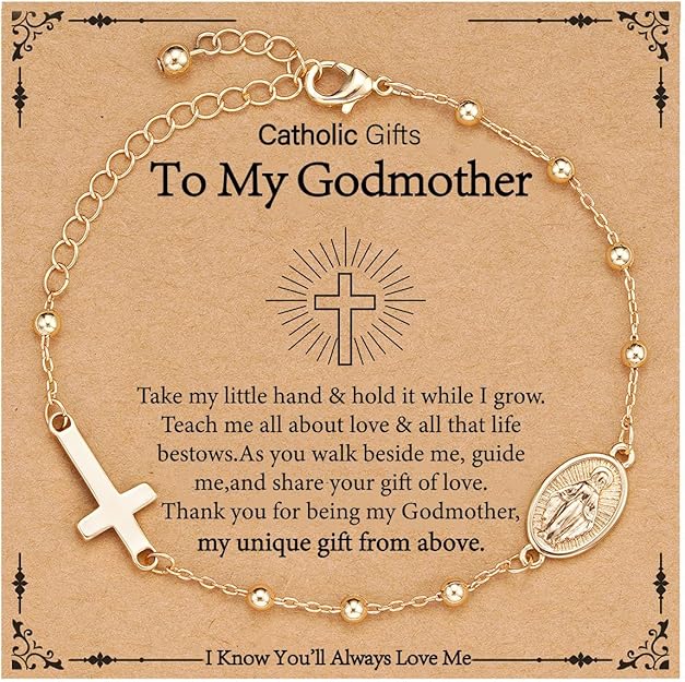 Catholic Virgin Mary Cross Bracelet Gifts for Girls Teens Women, Rosary Beads Charm Link Chain Bracelet Christmas Christian Religious Jewelry Gifts