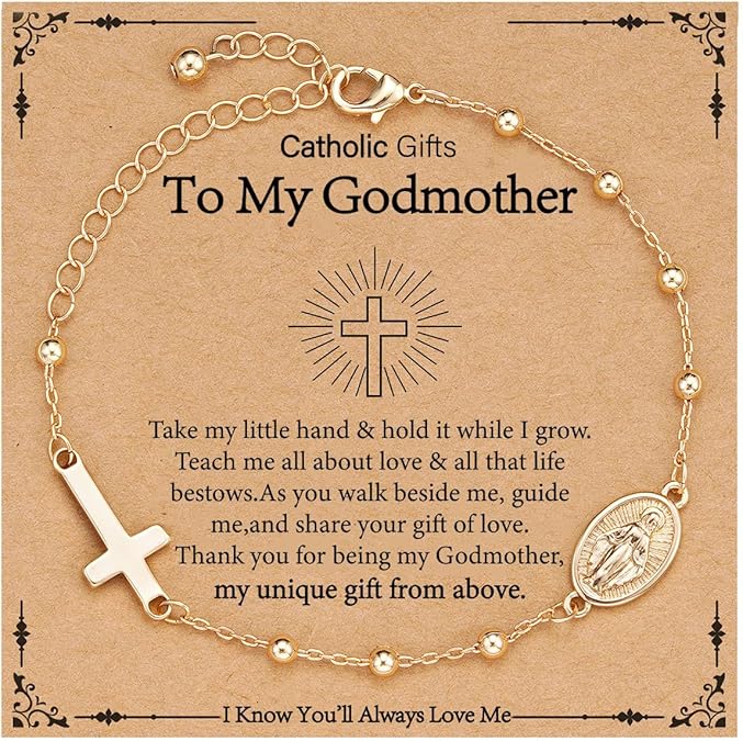 Catholic Virgin Mary Cross Bracelet Gifts for Girls Teens Women, Rosary Beads Charm Link Chain Bracelet Christmas Christian Religious Jewelry Gifts