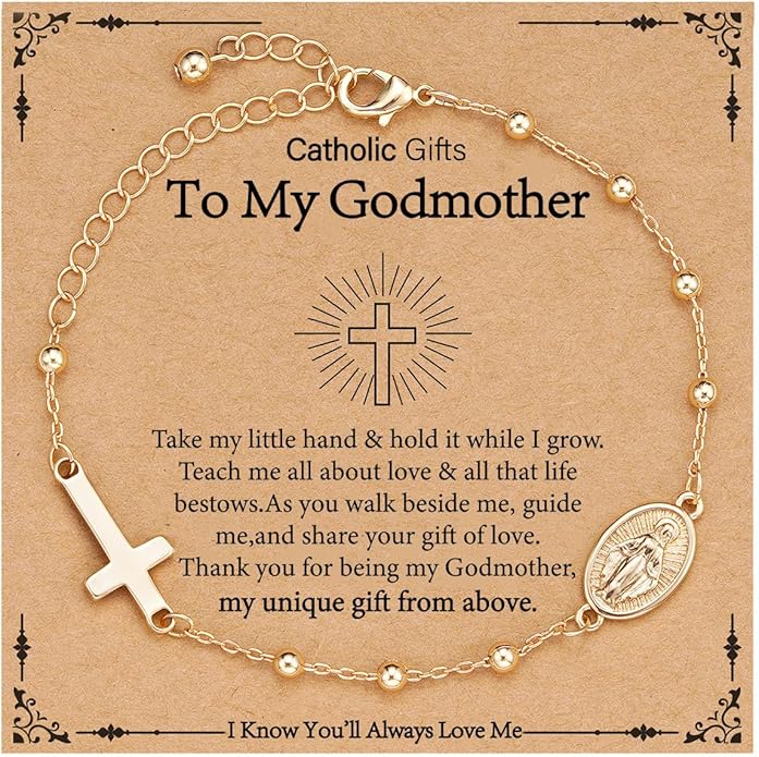 Catholic Virgin Mary Cross Bracelet Gifts for Girls Teens Women, Rosary Beads Charm Link Chain Bracelet Christmas Christian Religious Jewelry Gifts