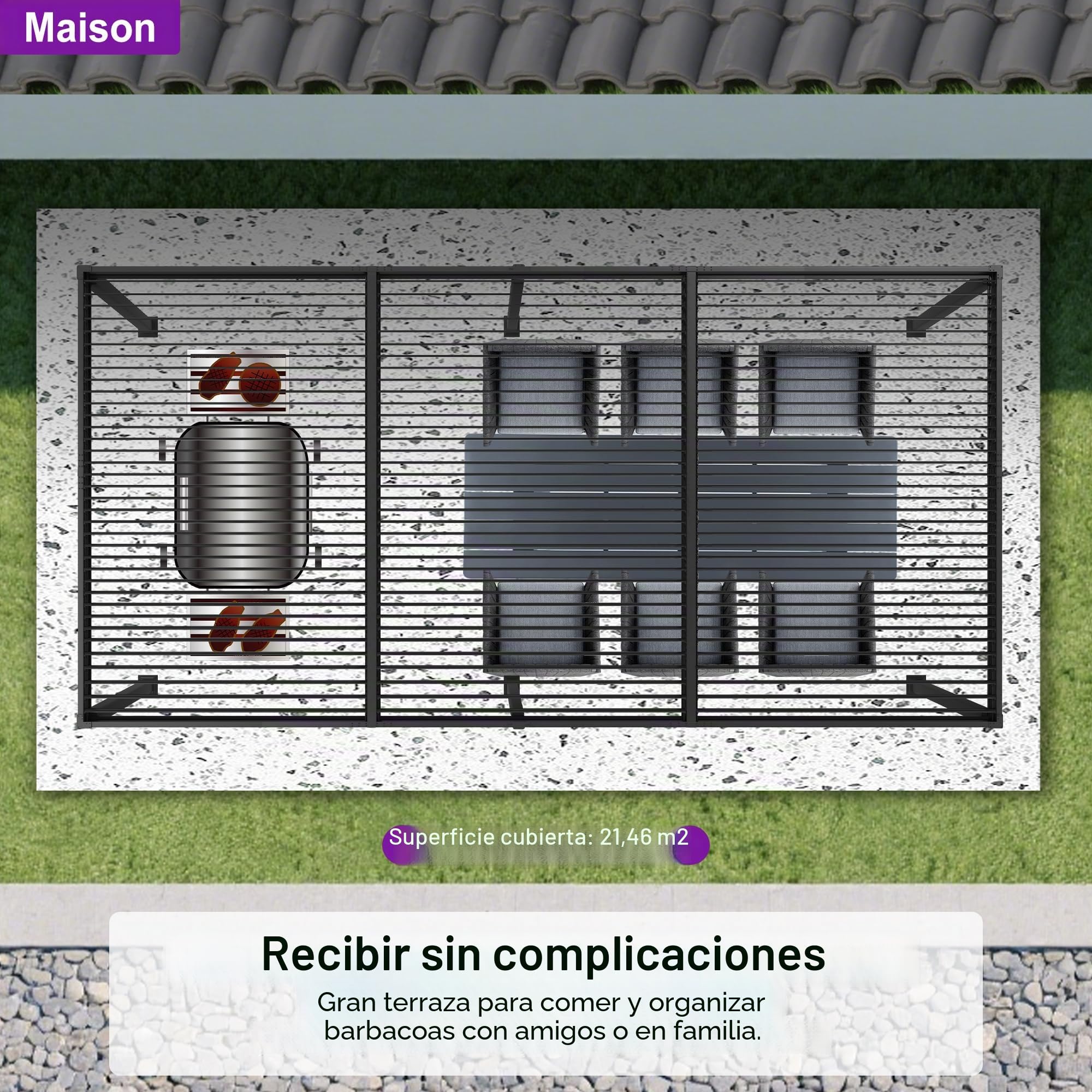 PURPLE LEAF Pergola Bioclimática 3,5 x 6,35 m de Aluminio, Cenador de Jardín Exterior con Cuchillas Orientables, Resistente a Intemperias, Pérgola Jardín Exterior para Terraza y Carport, Gris