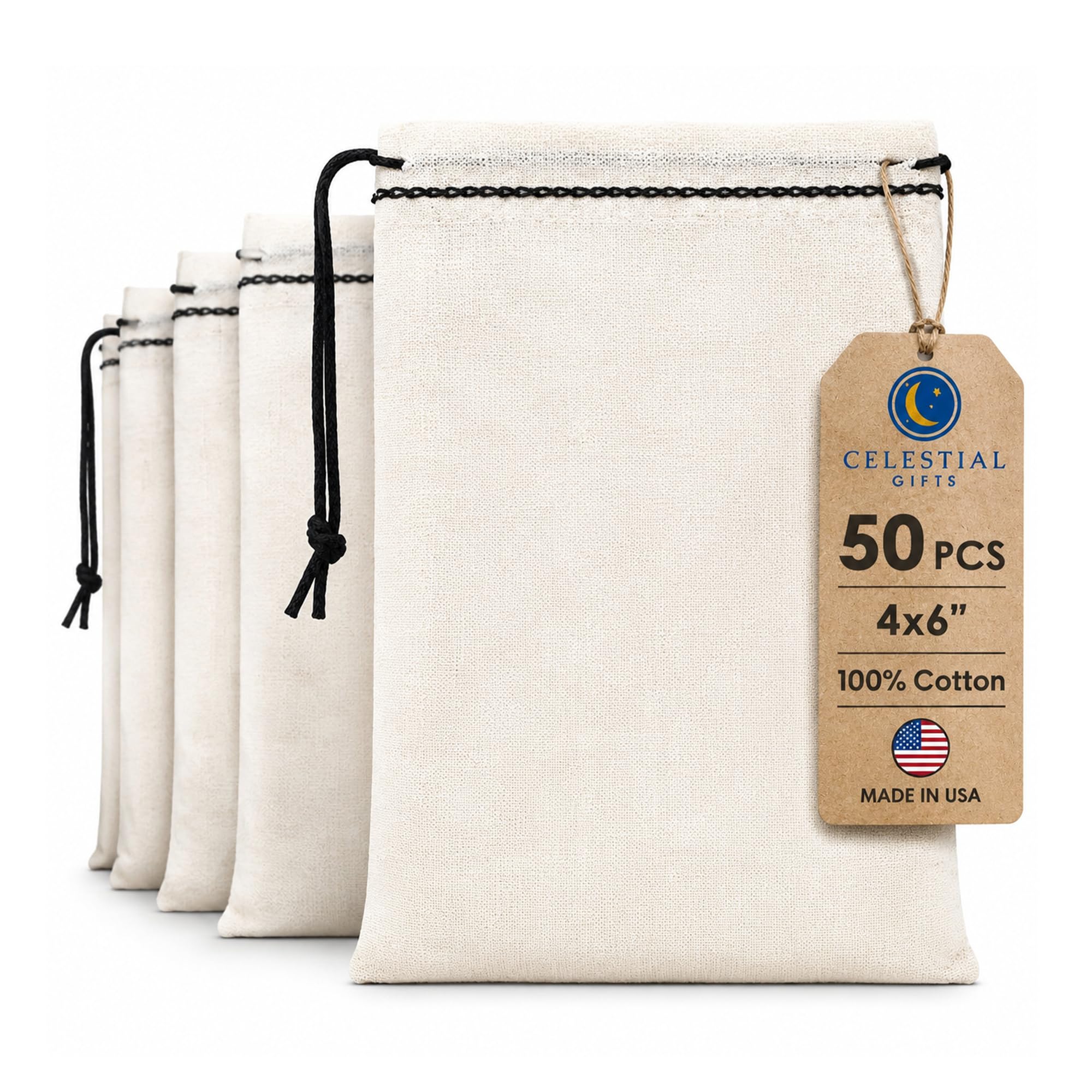 Mill Cloth Bag Torby muślinowe 4x6 50 części Czarny