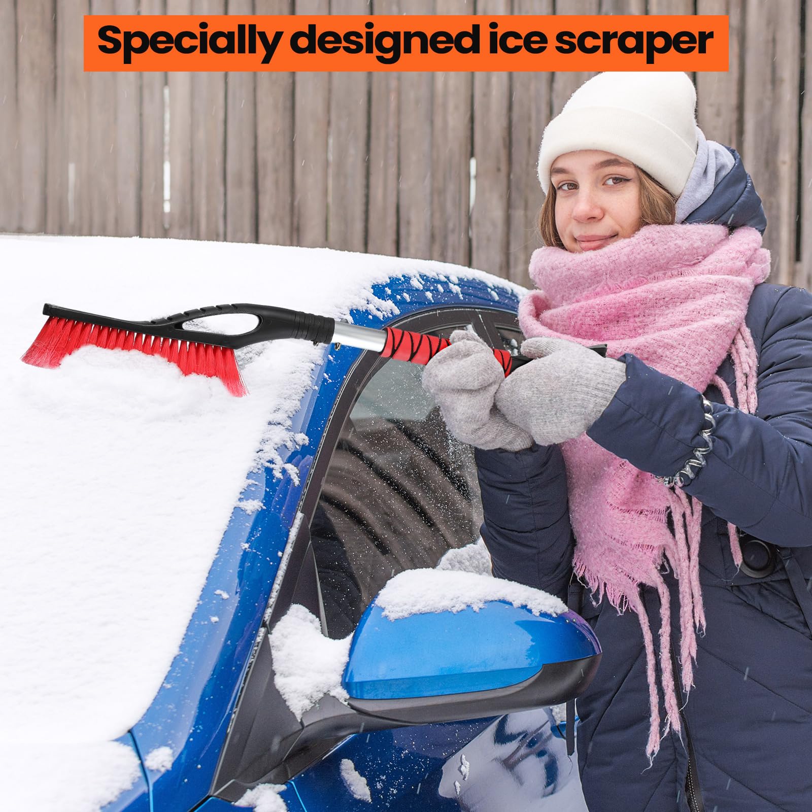 Yahenda 6 raspadores de hielo y cepillo de 27 pulgadas para coche, cepillo de nieve desmontable y raspador de hielo para coche con agarre de espuma para parabrisas, SUV, camión, automóvil y vehículo