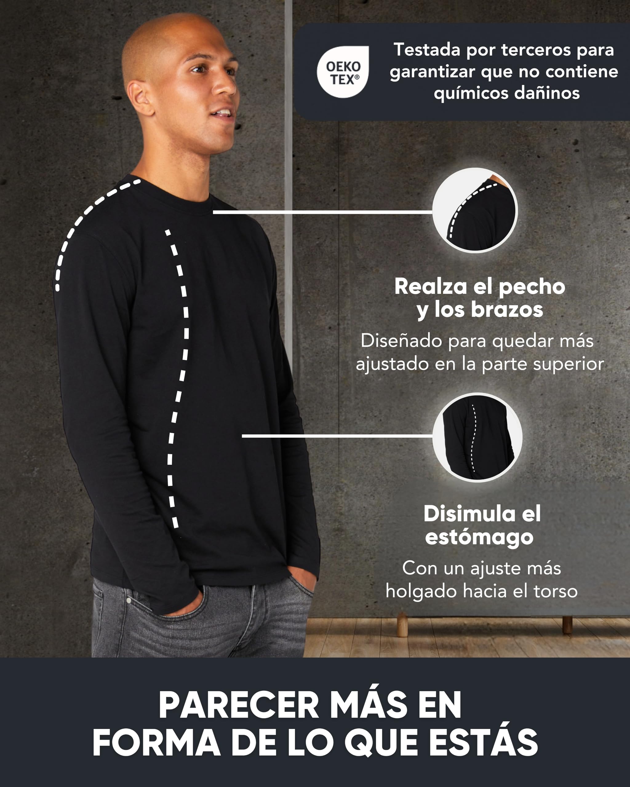 FM London Camiseta de Manga Larga Hombre, Pack de 3 - Camisetas para Hombre de Algodón Suave de Alto Gramaje, Corte Estilizado y Favorecedor, Cuello Redondo