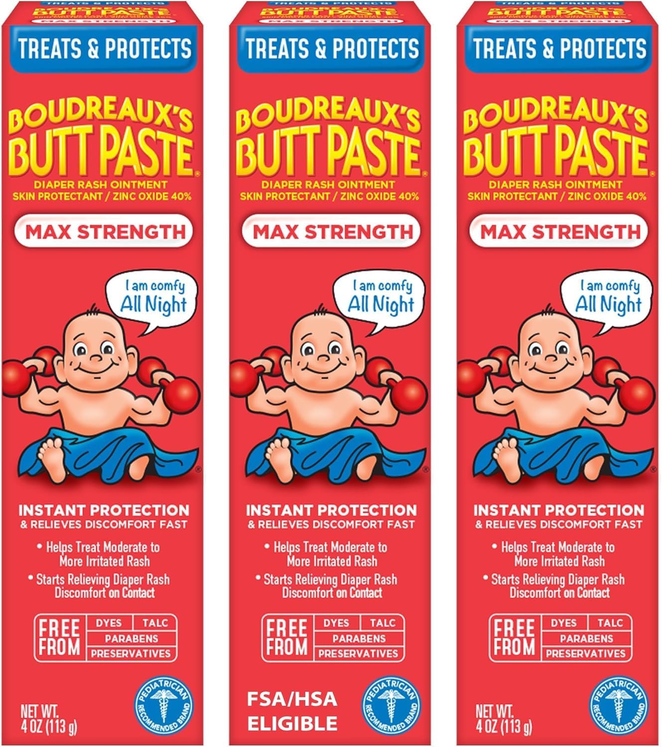 Maximum Strength Diaper Rash Cream, Ointment | For Baby | 4 oz Tube | Pack of 3
