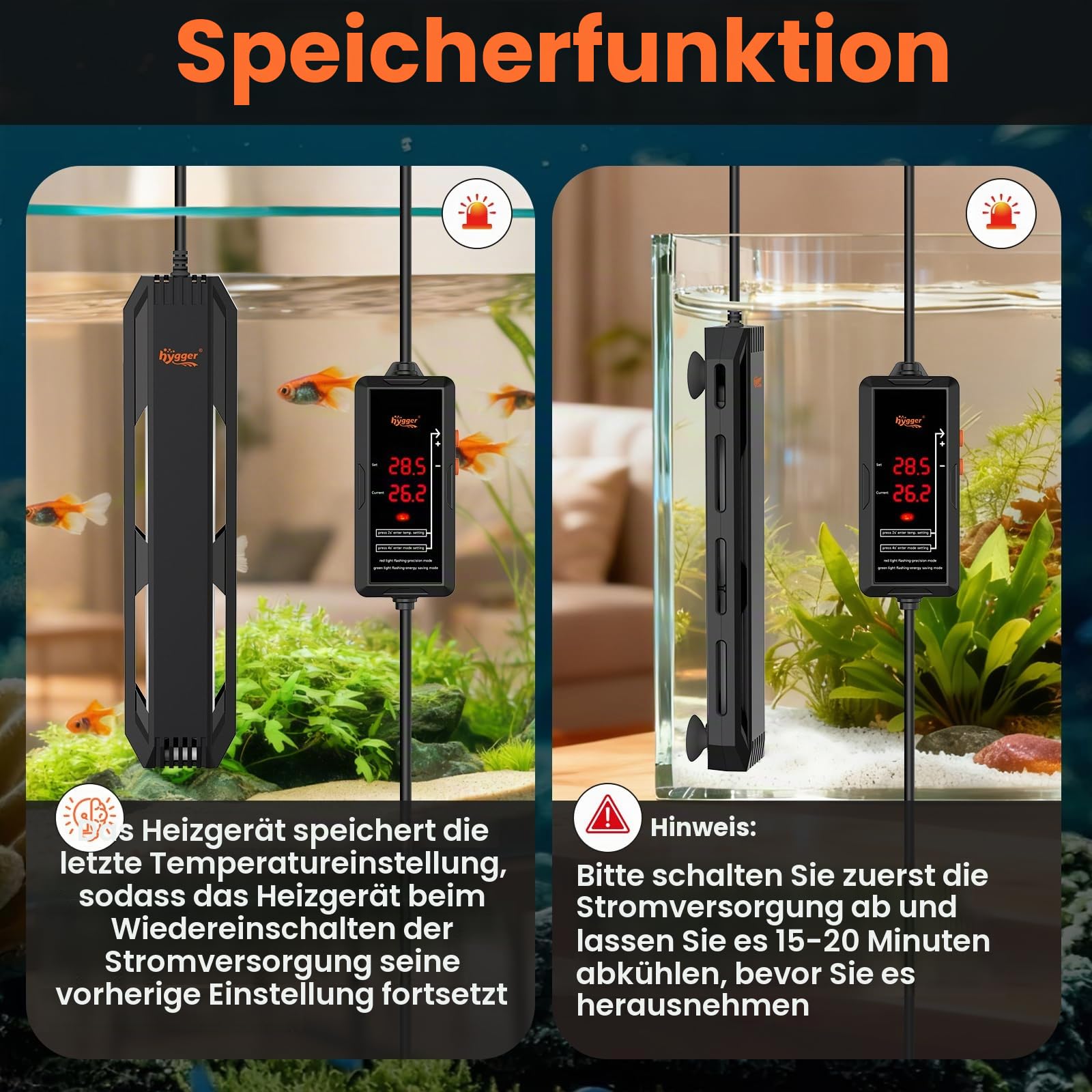 hygger Aquarium Heizung 800W, Aquarium heizstab, Aquarium Heizer, 2 Arbeitsmodi mit Externem Digitalanzeige LED Controller，Einstellbare Temperatur 15-34℃ für Salzwasser Süßwasser Tank 302-757L
