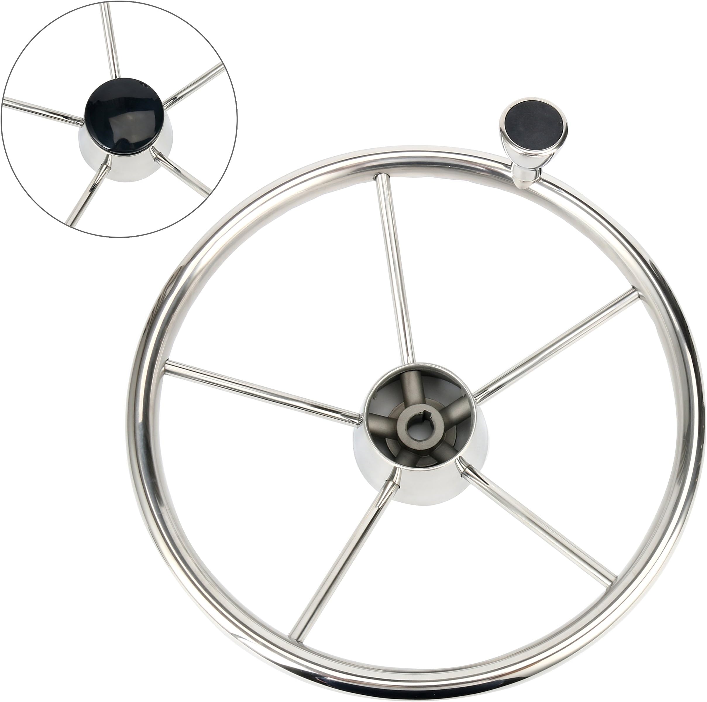 5-Spoke 13-1/2 Inch Destroyer Style Stainless Boat Steering Wheel with M Size Knob - 9310SRF1