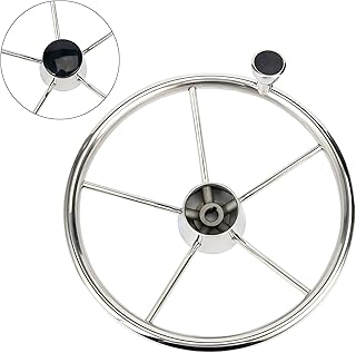 Amarine Made 5-Spoke 13-1/2 Inch Destroyer Style Stainless Boat Steering Wheel with M Size Knob - 9310SRF1