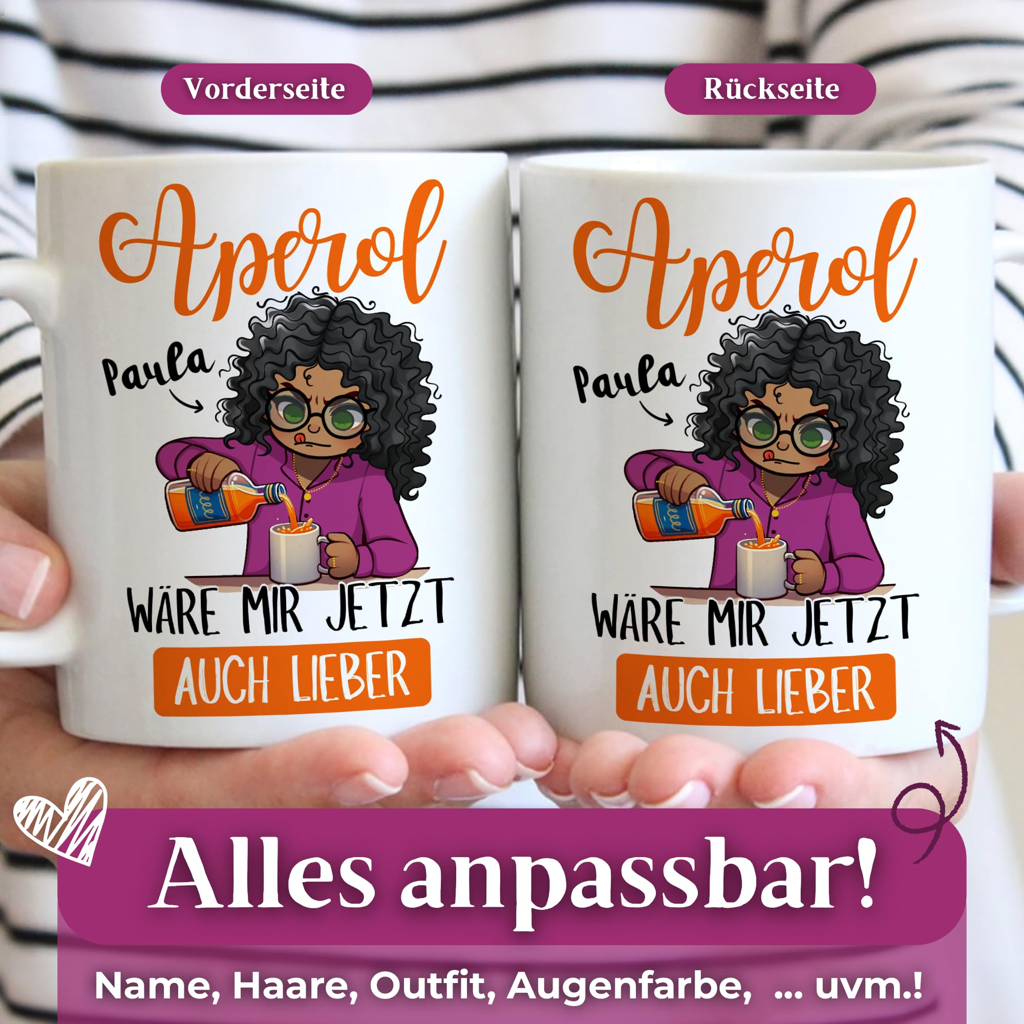 Kaffeetasse Mit Spruch ‚Aperol Wäre Mir Jetzt Auch Lieber‘ – 400 Ml, Rosa Marmor-Optik, In Geschenkbox