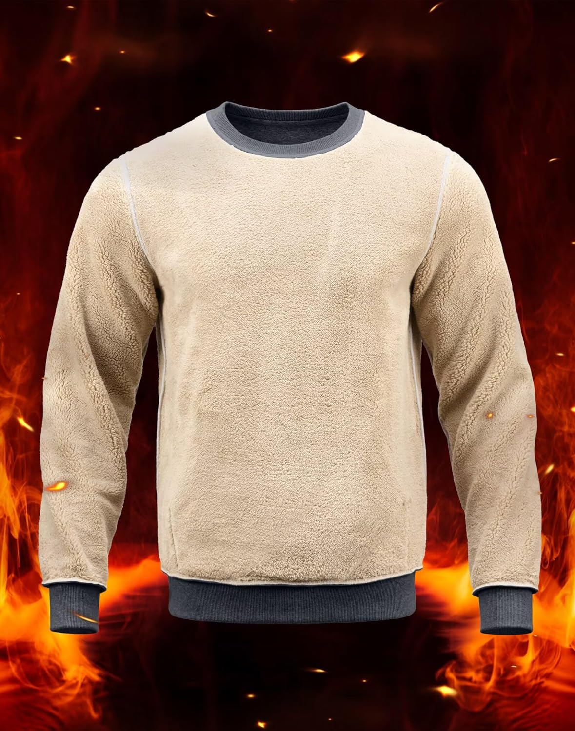 Pudolla Men's Sherpa Lined Sweatshirts Warm Soft Crewneck Sweatshirts Heavyweight Winter Pullover Kangaroo with Pouch Pocket - Image 3