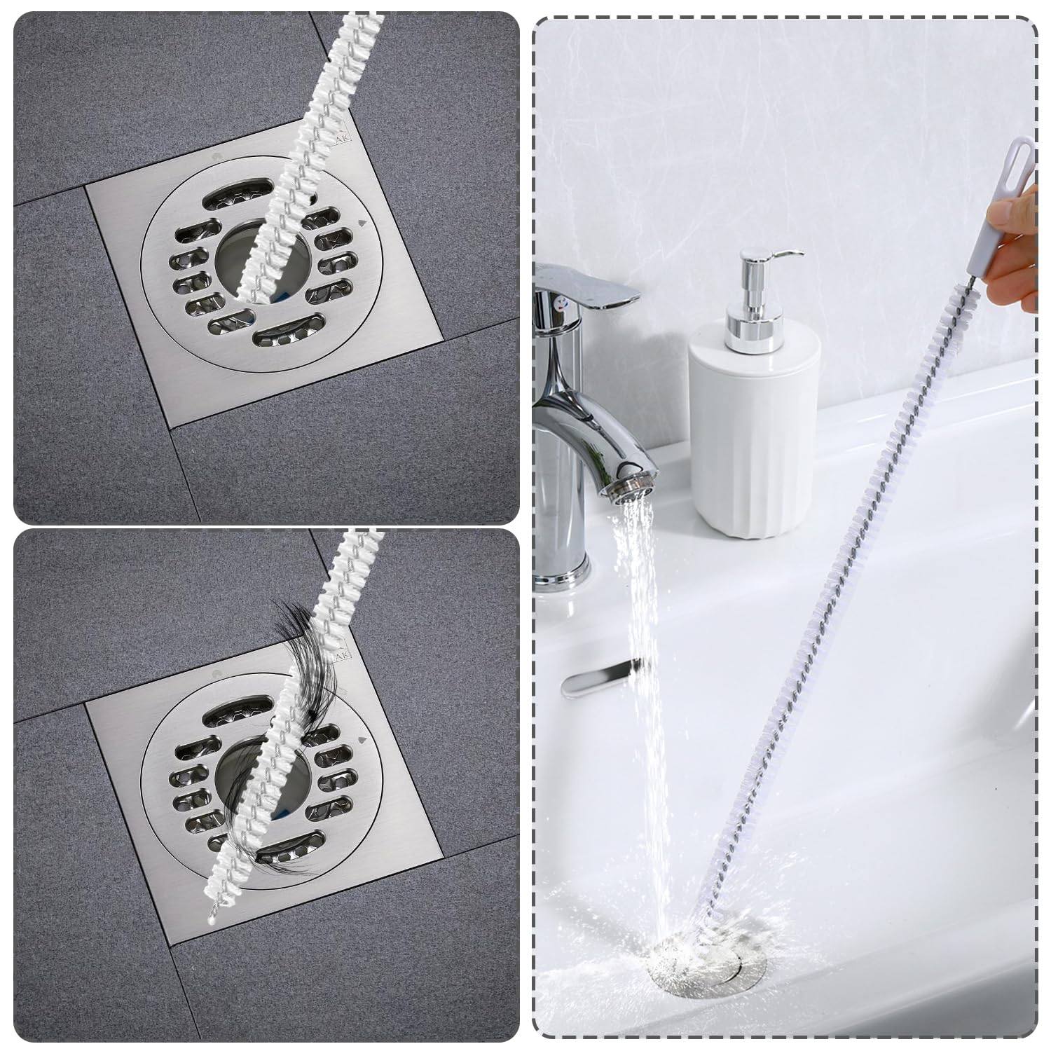 REEKNOKOL Drain Unblocker Tools, 2Pcs Sink Unblocker Tool Flexible Drain Cleaner Tool 155cm/61in Drain Brush 45cm/ 17.8in Drain Snake Unblocker for Kitchen Bathroom Shower Plug Hole - Image 4