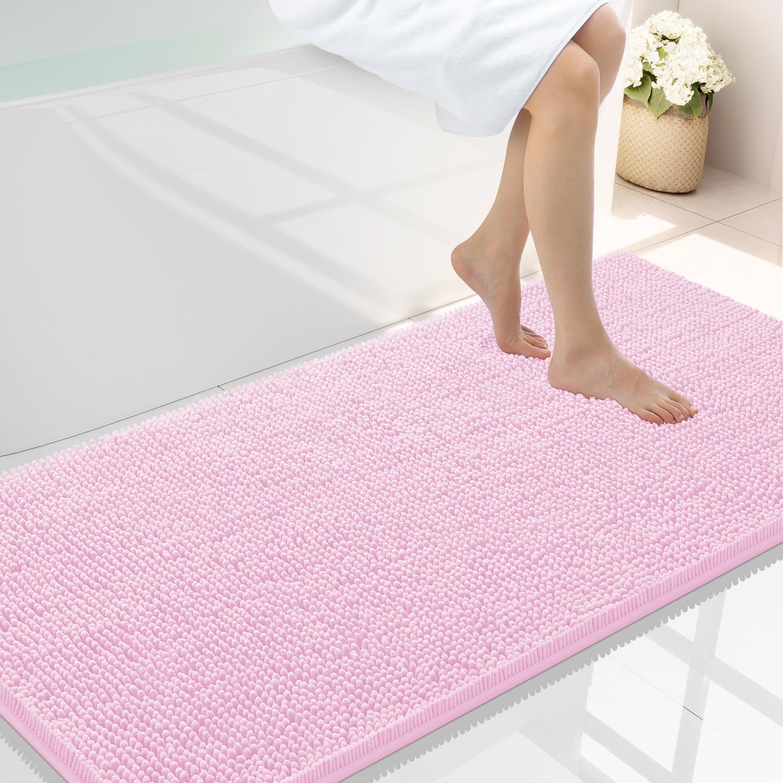 Smiry Luxury Chenille Bathroom Rugs 47x24, Extra Soft and Absorbent Shaggy Bath Mat, Machine Washable, Non-Slip Plush Carpet Runner for Tub, Shower,