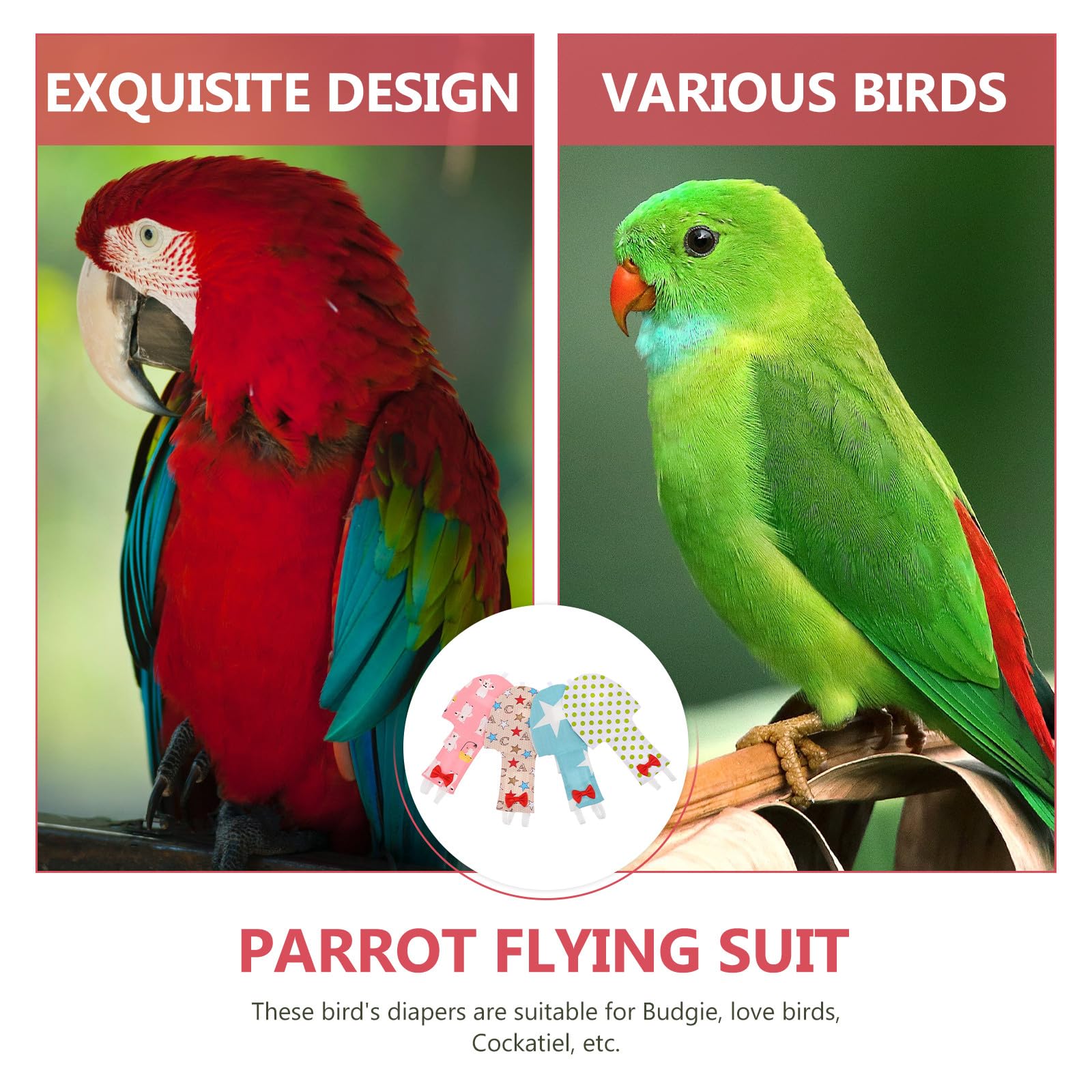 GANAZONO Pañales Reutilizables para Pájaros de Algodón Diseño Adorable, 4 Piezas para Aves de Compañía en Exteriores, Seguros y Cómodos para Loros y Periquitos