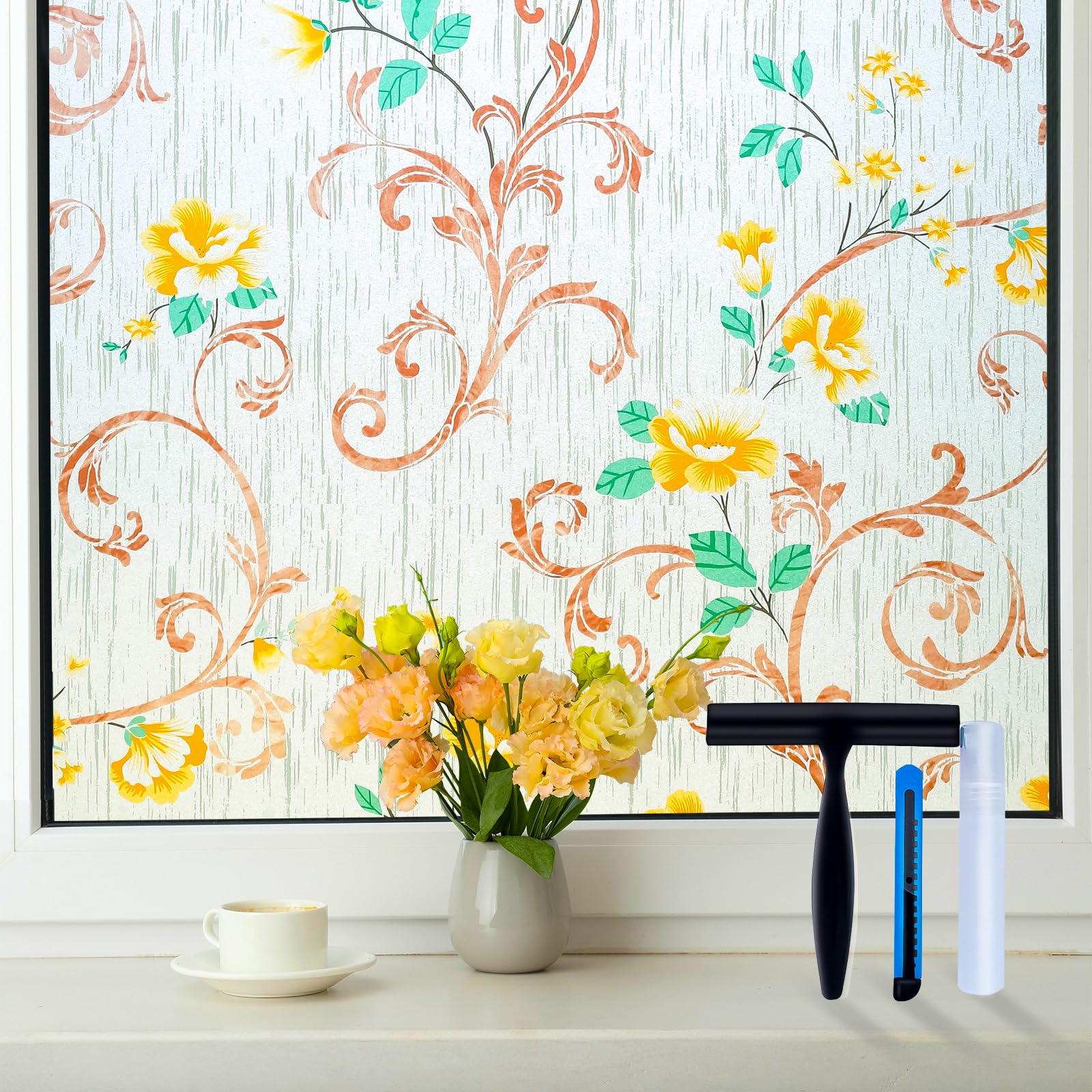 Volcanics Fensterfolie Bunt 90x200cm, Fensterfolie Blickdicht Selbsthaftende, Sichtschutzfolie Fenster Bunt, Statisch Haftend ohne Klebstoff Anti UV Sonnenschutz
