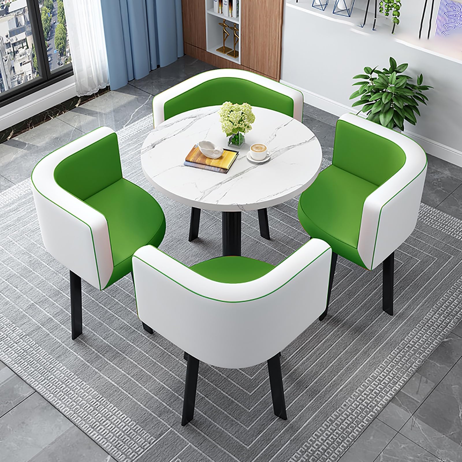 AYCDL Round Dining Table Set for 4 with Chairs - for Coffee Shops Milk Tea Shops or Living Rooms - Stylish Conference Coffee Table,StyleC