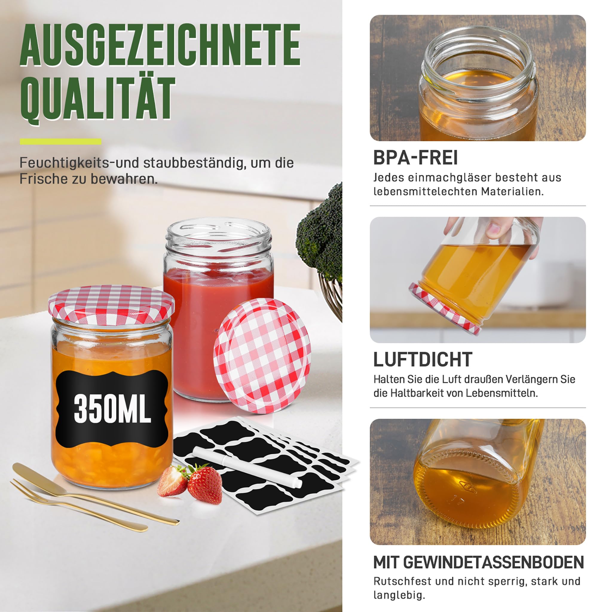 YRHome 350 ml słoiki na dżem z czerwoną zakrętką, 36 szt. słoików na przetwory