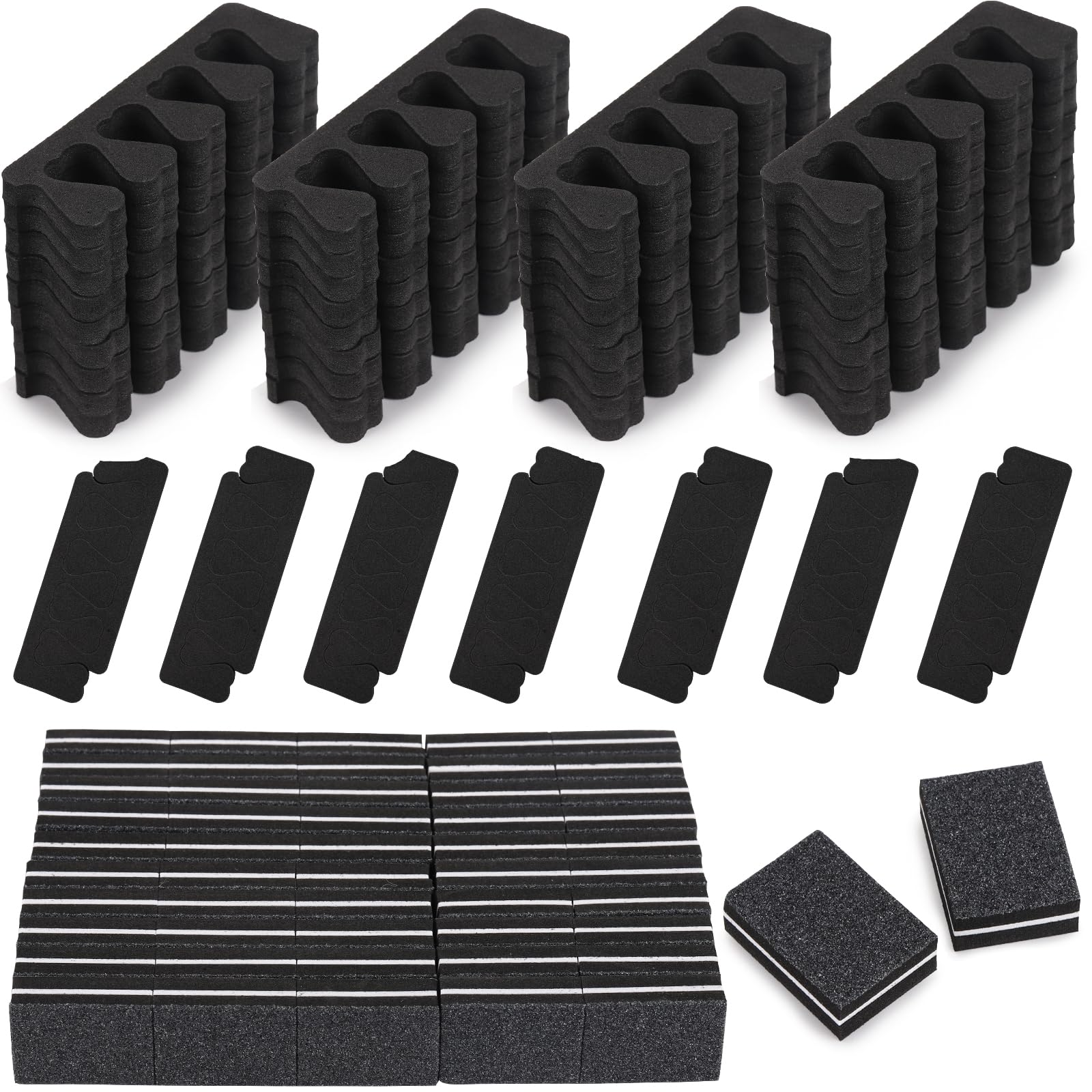 102pcs Toe Separators Set - Premium Pedicure Tool Super Soft Pedicure Toe Separator- Mini Nail Buffer Block File 80/100 Grit 2 Sided, Black
