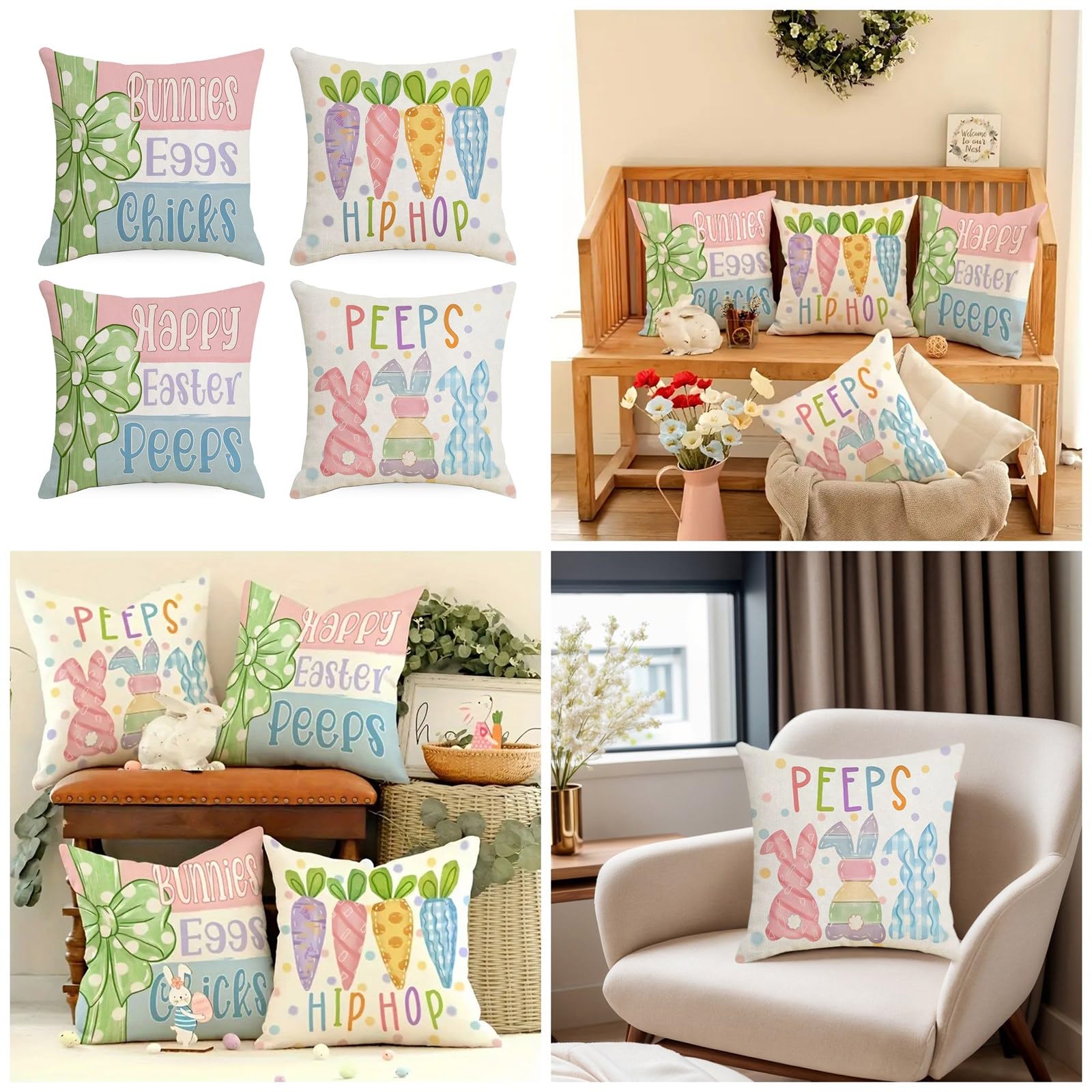 NLAIOUSL Easter Pillowcase Springtime Cushion Pillow Sleeve for Easter Party Decoration and Children Room