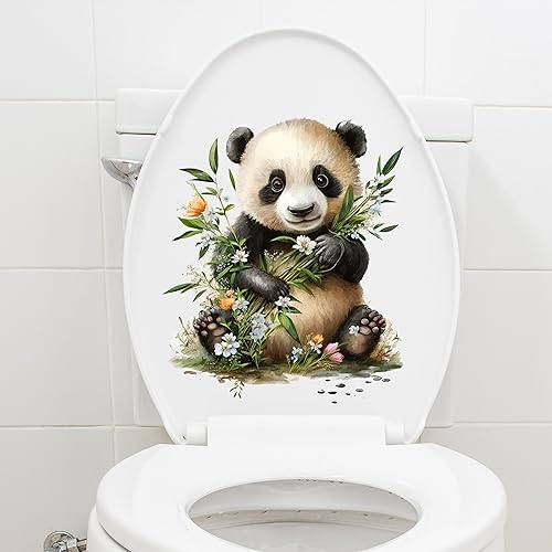 WAFT YEARN Pegatinas de PVC para tapa de asiento de inodoro, diseño de panda súper lindo, removible, autoadhesivo, decoración de baño, decoración