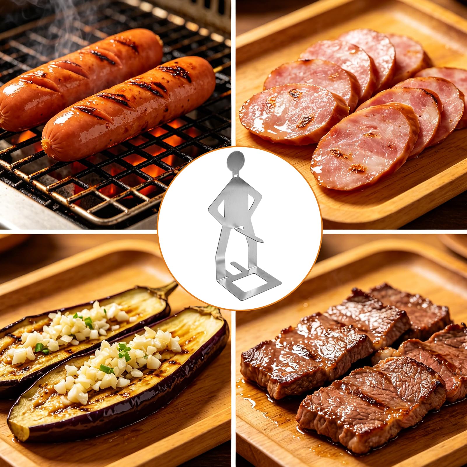 3 Supports à saucisses de Barbecue en Acier Inoxydable – Accessoires Amusants et Originaux pour grillades, fêtes d’Anniversaire, Repas en Famille, Pique-niques et Camping en Plein air