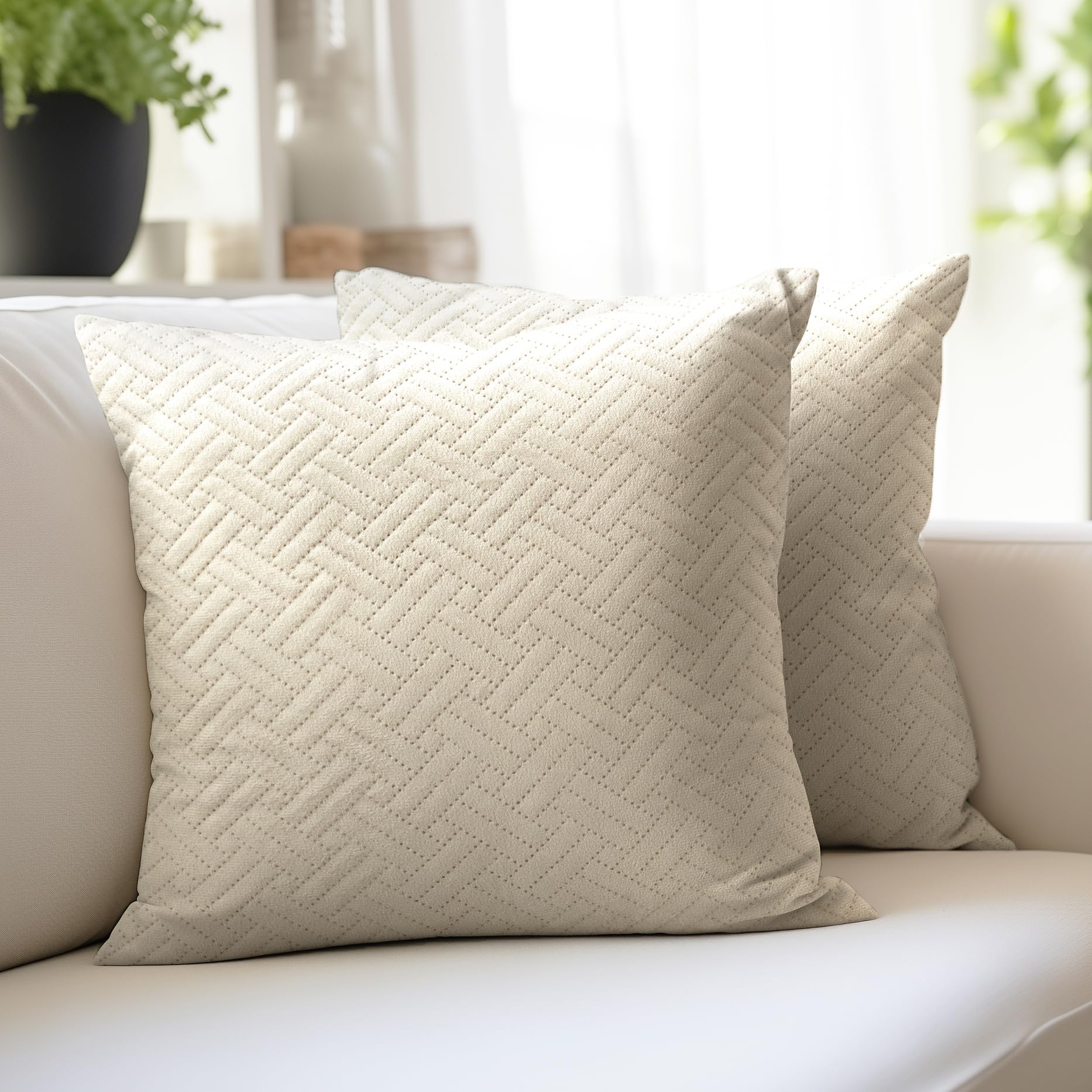 Encasa XO Quilted Velvet Cushion Covers, No Inserts 40x40 cm Cream — image 1