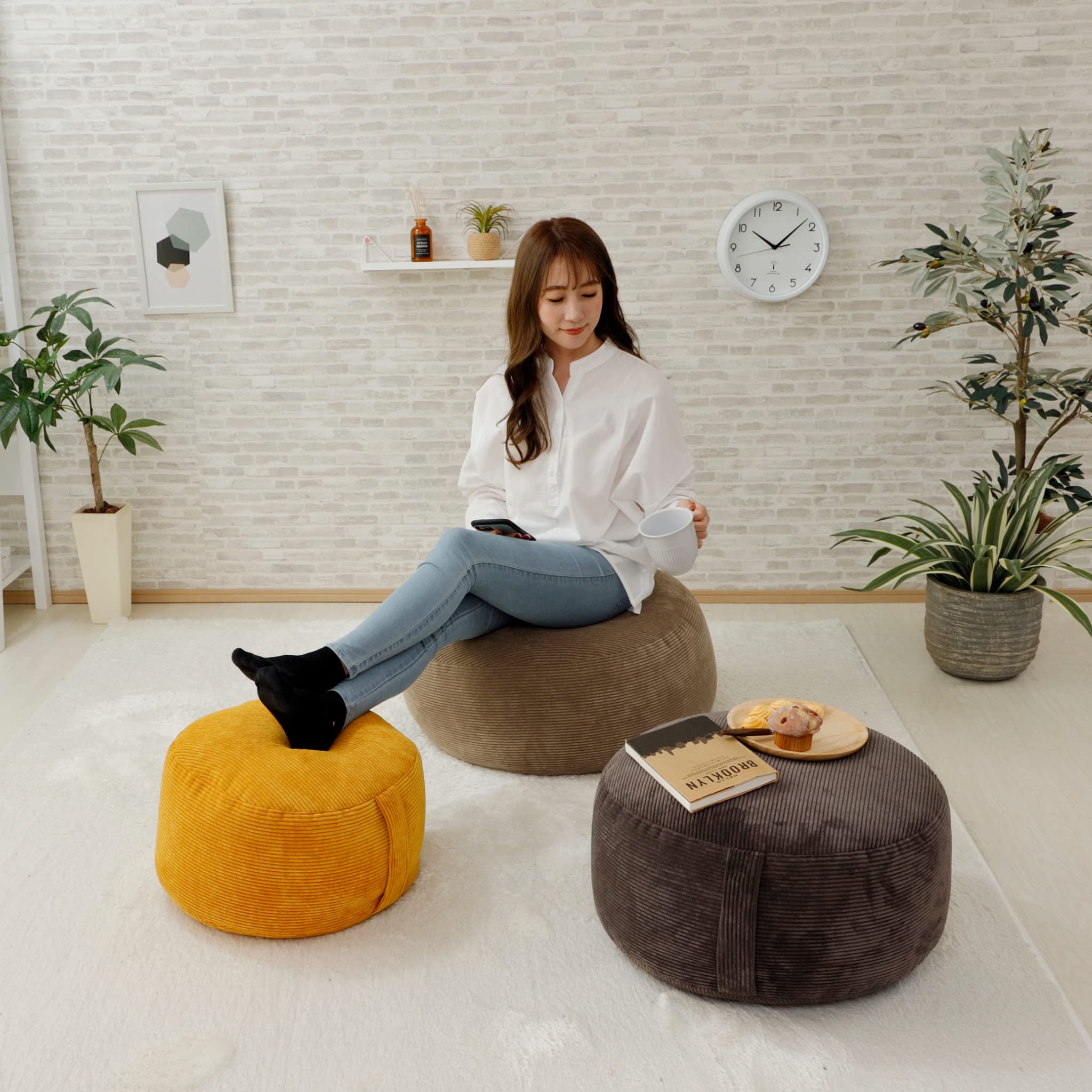 【人気商品】セルタン 丸型ビーズクッション マスタード L 52×52×29cm Amazon.co.jp: セルタン 丸型ビーズクッション マスタード L 52×52
