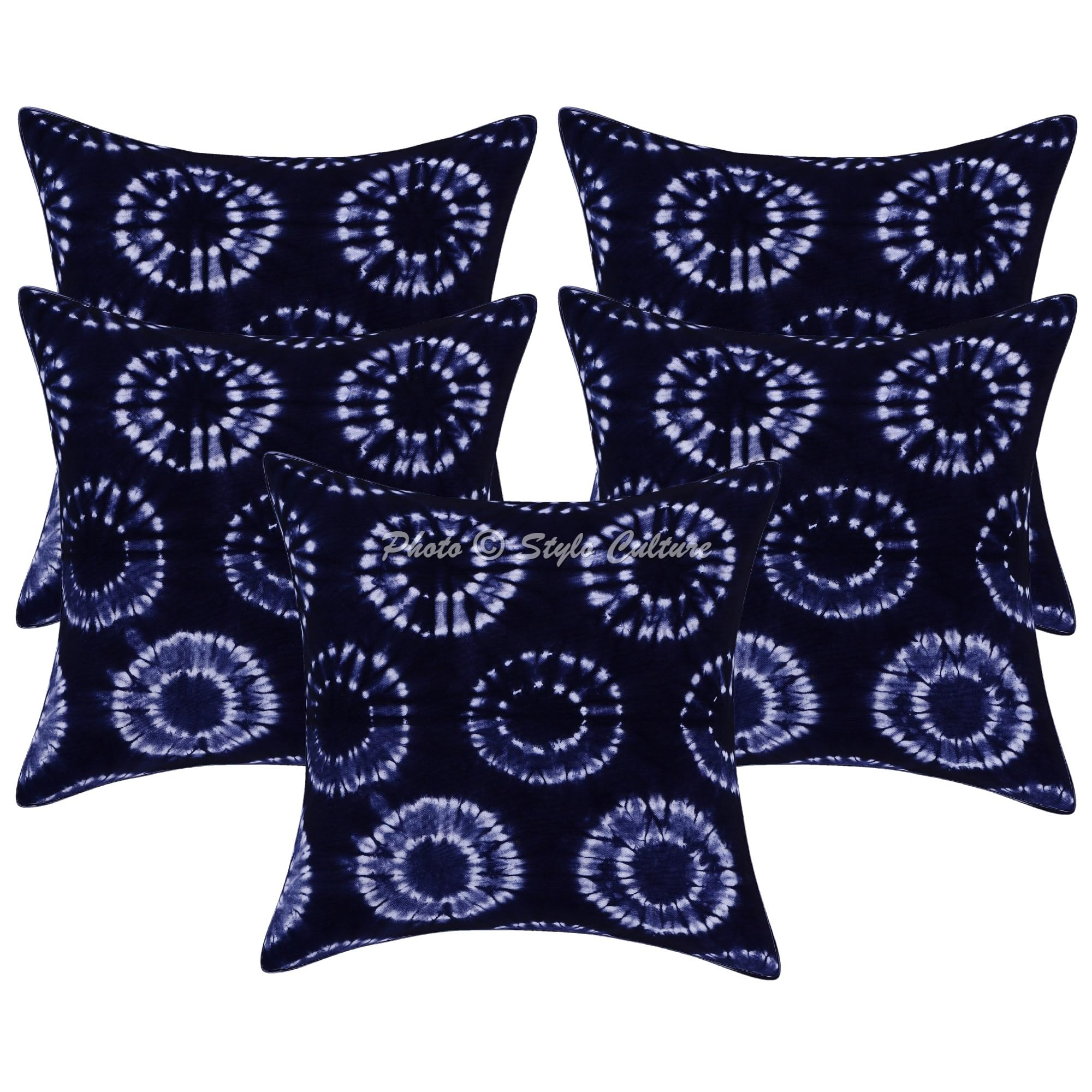 Indische Dekorativ Baumwolle Couch Kissenbezüge 50x50 cm Blau Dekokissen Shibori Tie Dye Schlafzimmer Sofa Kissen Bezüge Batik Quadrat Dekokissenbezüge Kissenhullen - 5 STK.