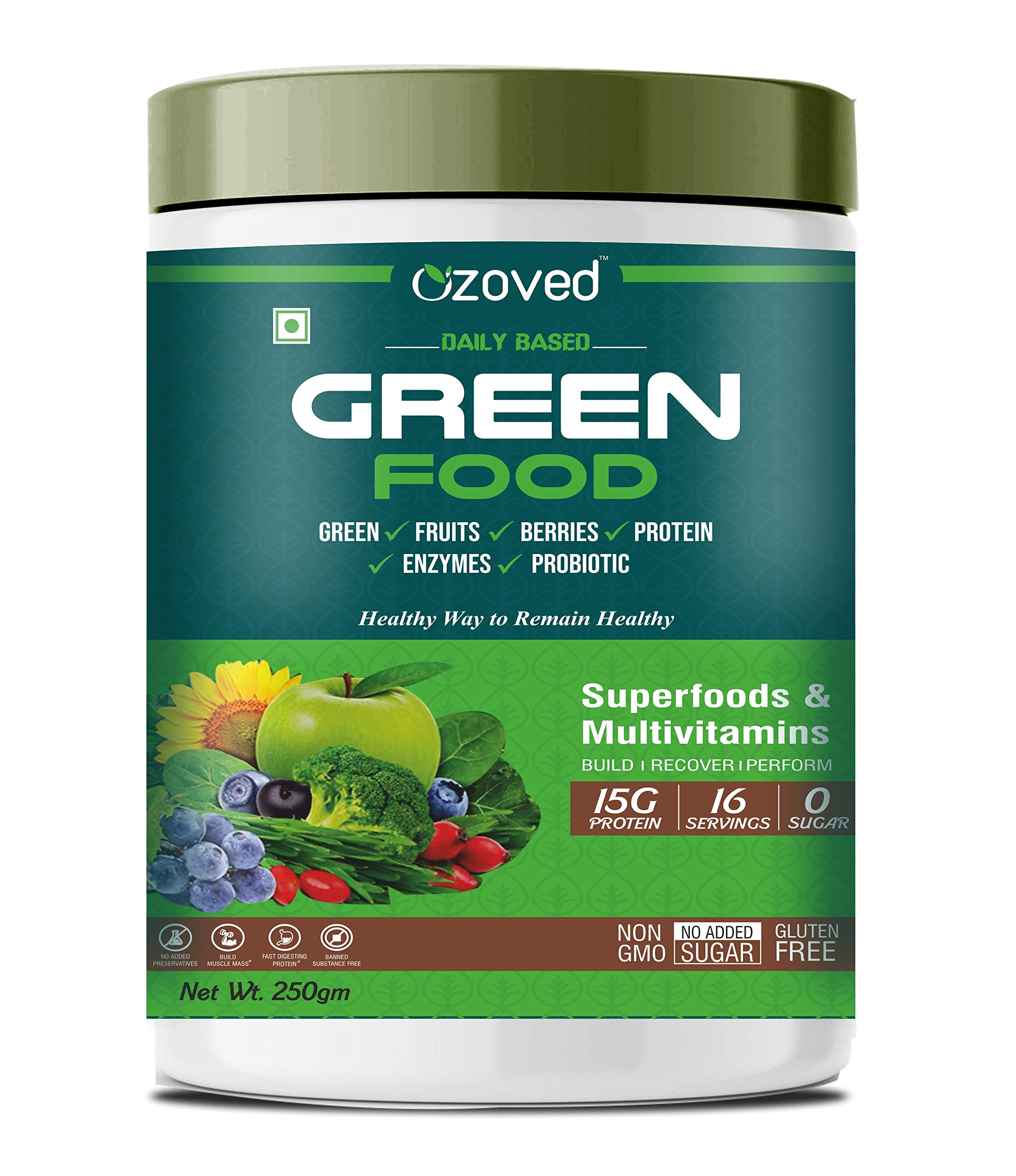 Ozoved Green Food (Super foods & Multivitamins for Support Immunity Energy and Nutrition) 250 Gram