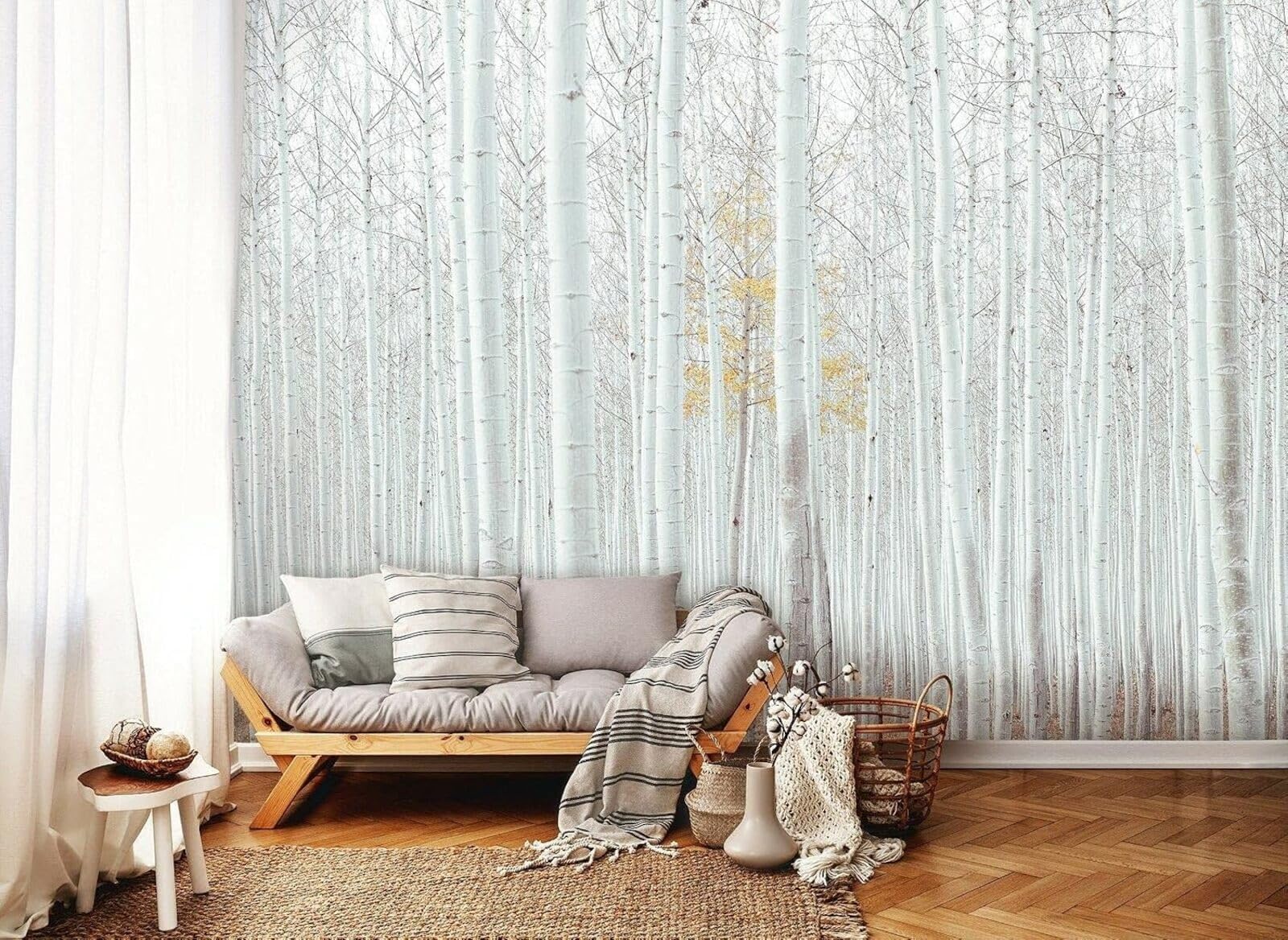 Kfjhgbdshhj 3D Mural Photo Mural-Wallpaper Photo, Birch Forest, Birch, White Trees, Landscape For Modern Living Room, Bedroom, Fleece,430Cmx300cm Poster - Wall Sticker - Frameless Picture