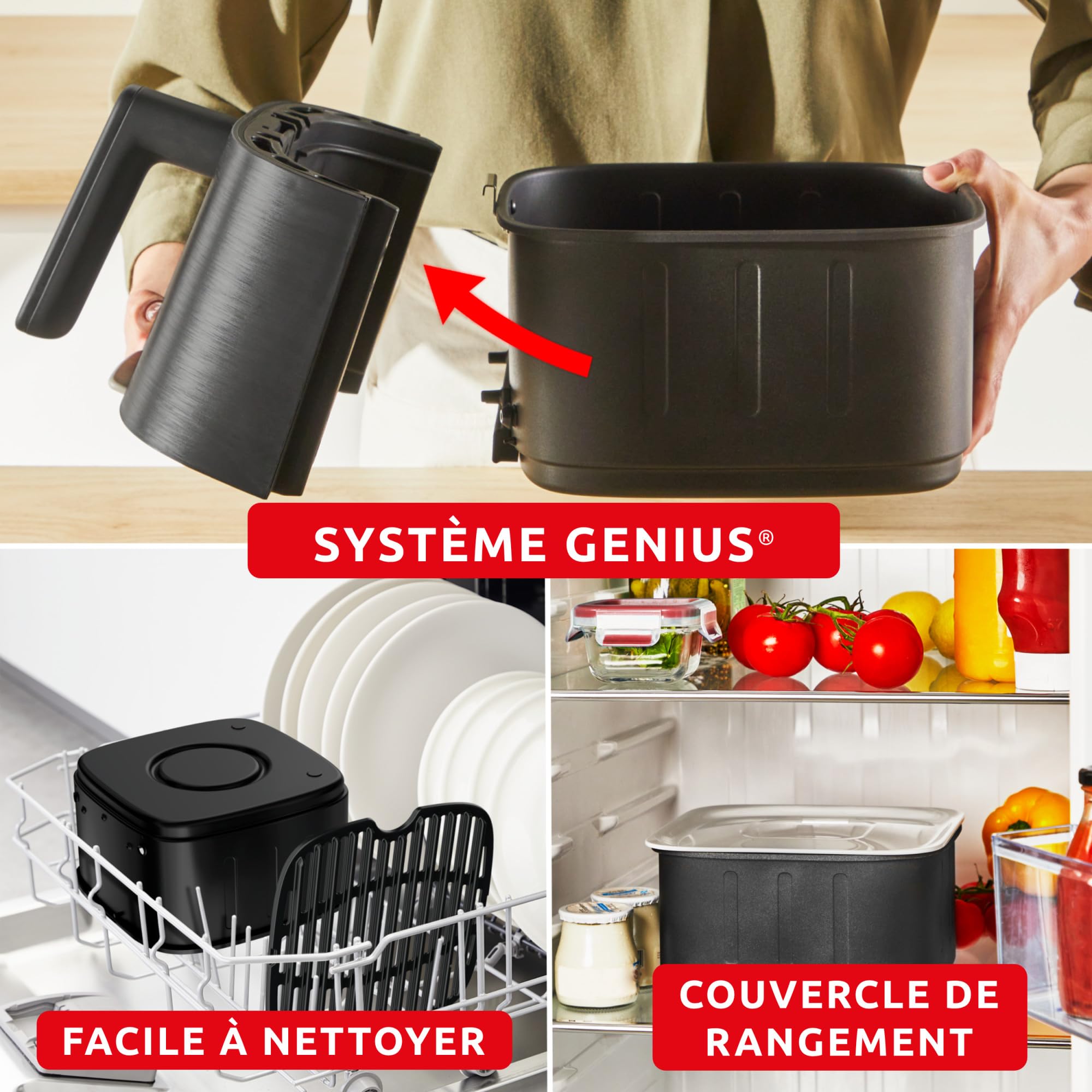 Moulinex Easy Fry Silence, air fryer, 5L, 1,5kg, Technologie Silence, Système Easy Clean & Store, Noir, EZ5528F0