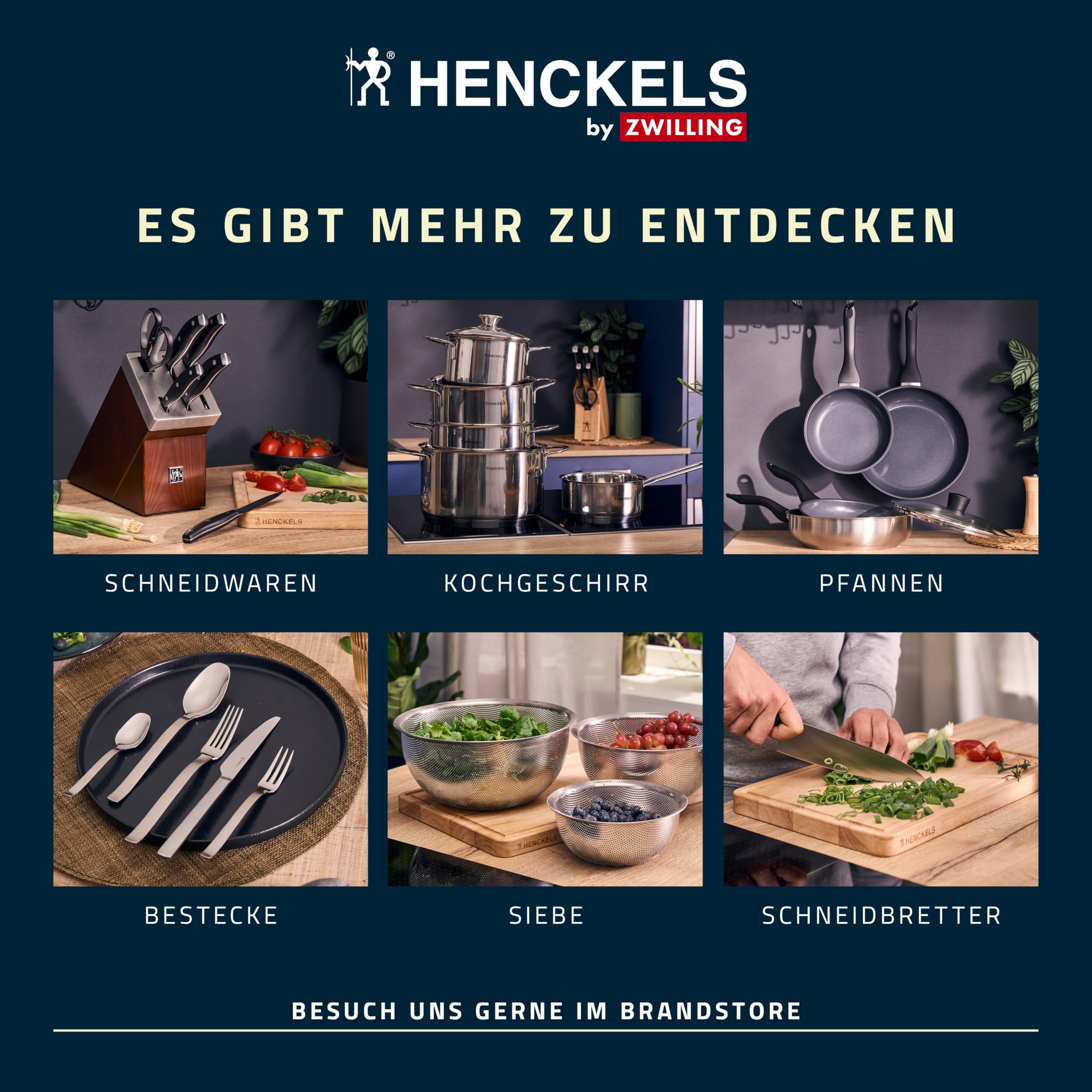 HENCKELS Everyday Selbstschärfender Messerblock 7-teilig, Schere, Braun | Messer-Set, Esche-Block