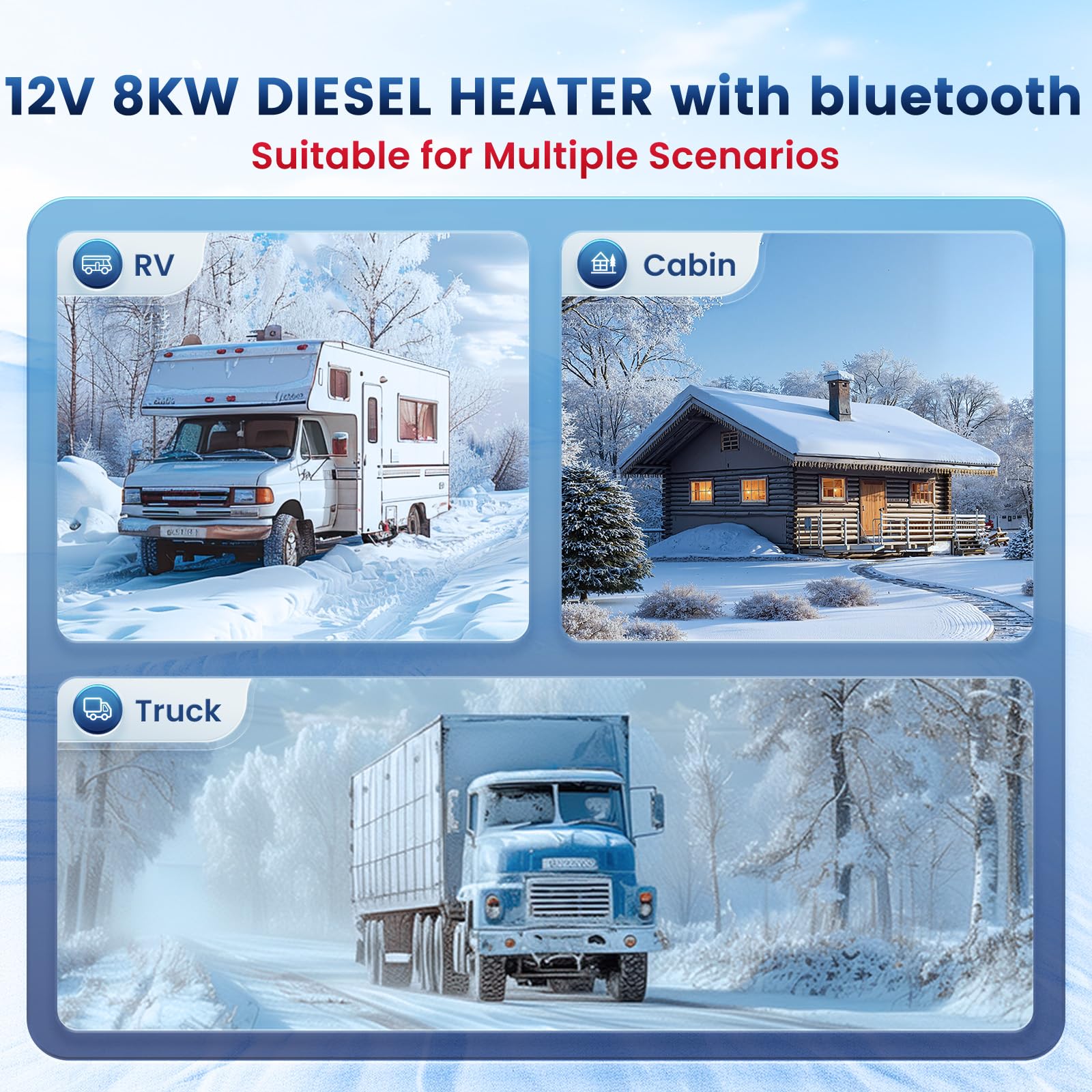 8KW Luft-Dieselheizung, 12V/24V 10L HBU1S Diesel Standheizung, 0,12–0,45 l/h Dieselheizung mit Bluetooth-APP,Automatischer Start/Stop,Mehrere Zeiteinstellungen,Höhenmodus für Wohnmobile Garage,2025