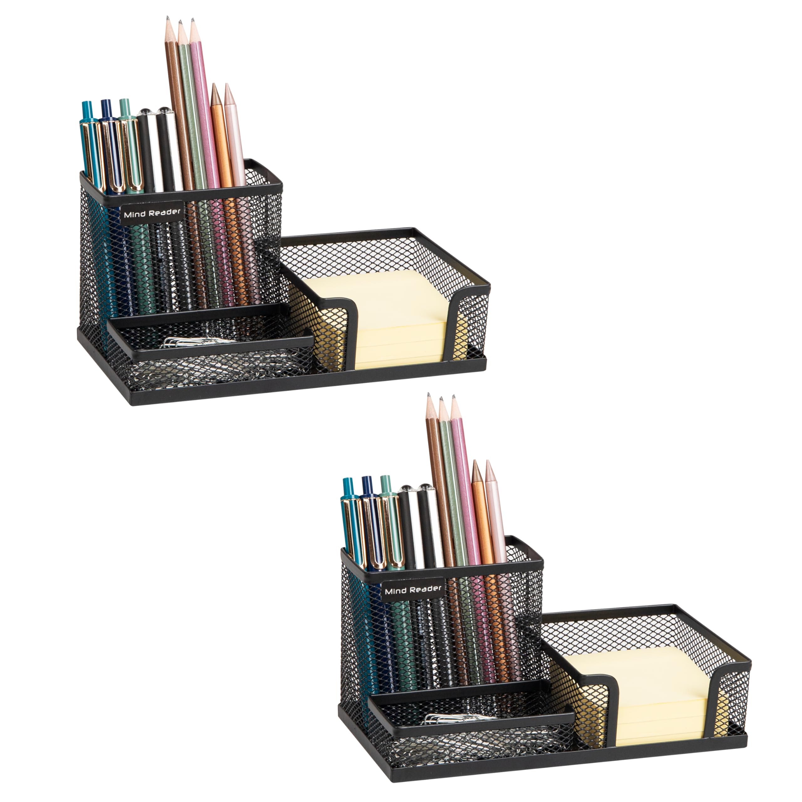 Mind Reader Organizer da scrivania, portapenne, cestino con clip, per ufficio, rete metallica, 20,5 cm di lunghezza x 10,5 cm di larghezza x 10 cm di altezza, nero