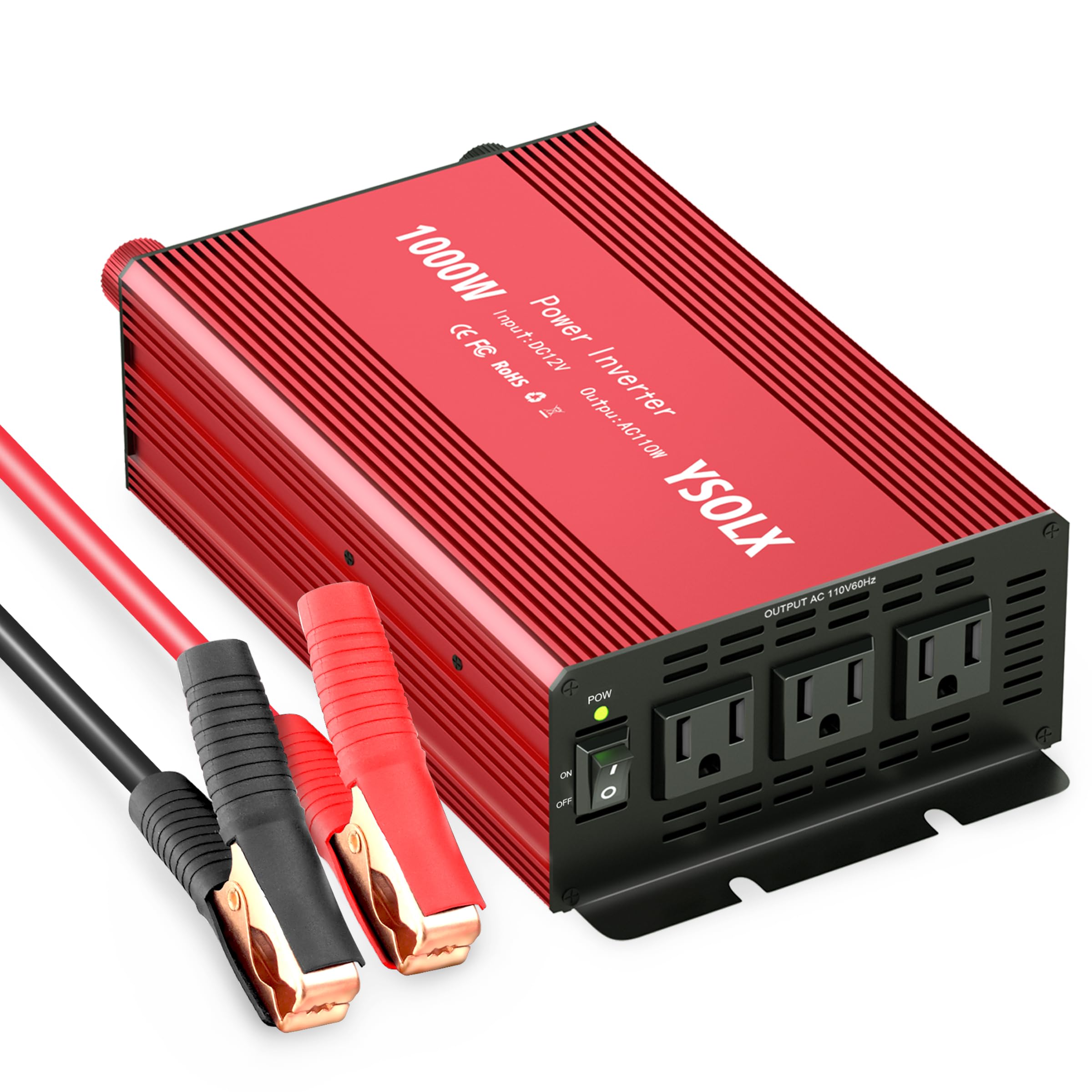 YSOLX 1000W Power Inverter 12v to 110v, DC to AC Converter with 3 AC Outlet, 1000 Watt Inverter for 12v Truck/Rv/Camping/Home/Emergency Power