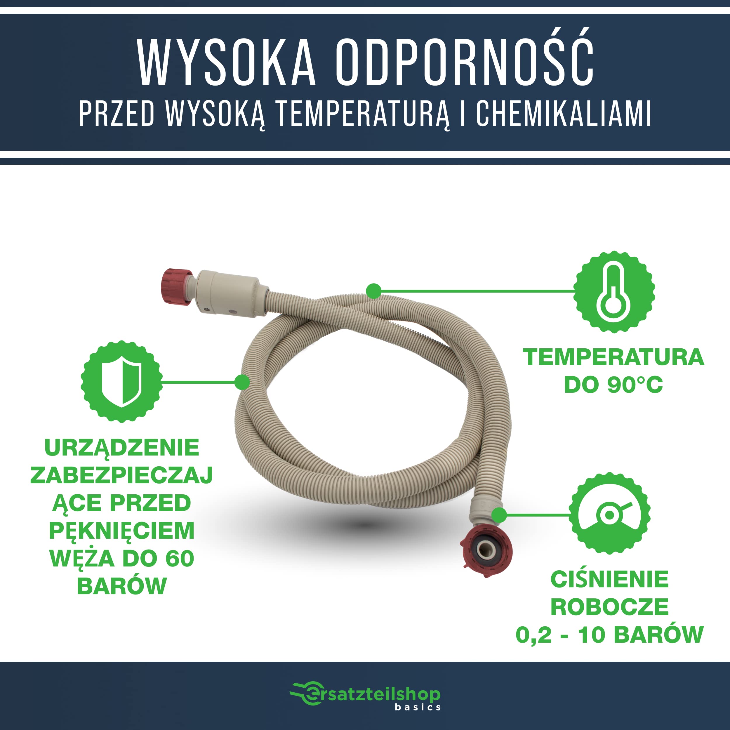 1,5-metrowy bezpieczny wąż dopływowy, wąż Aquastop do pralek i zmywarek/zmywarki do naczyń marki ersatzteilshop basics