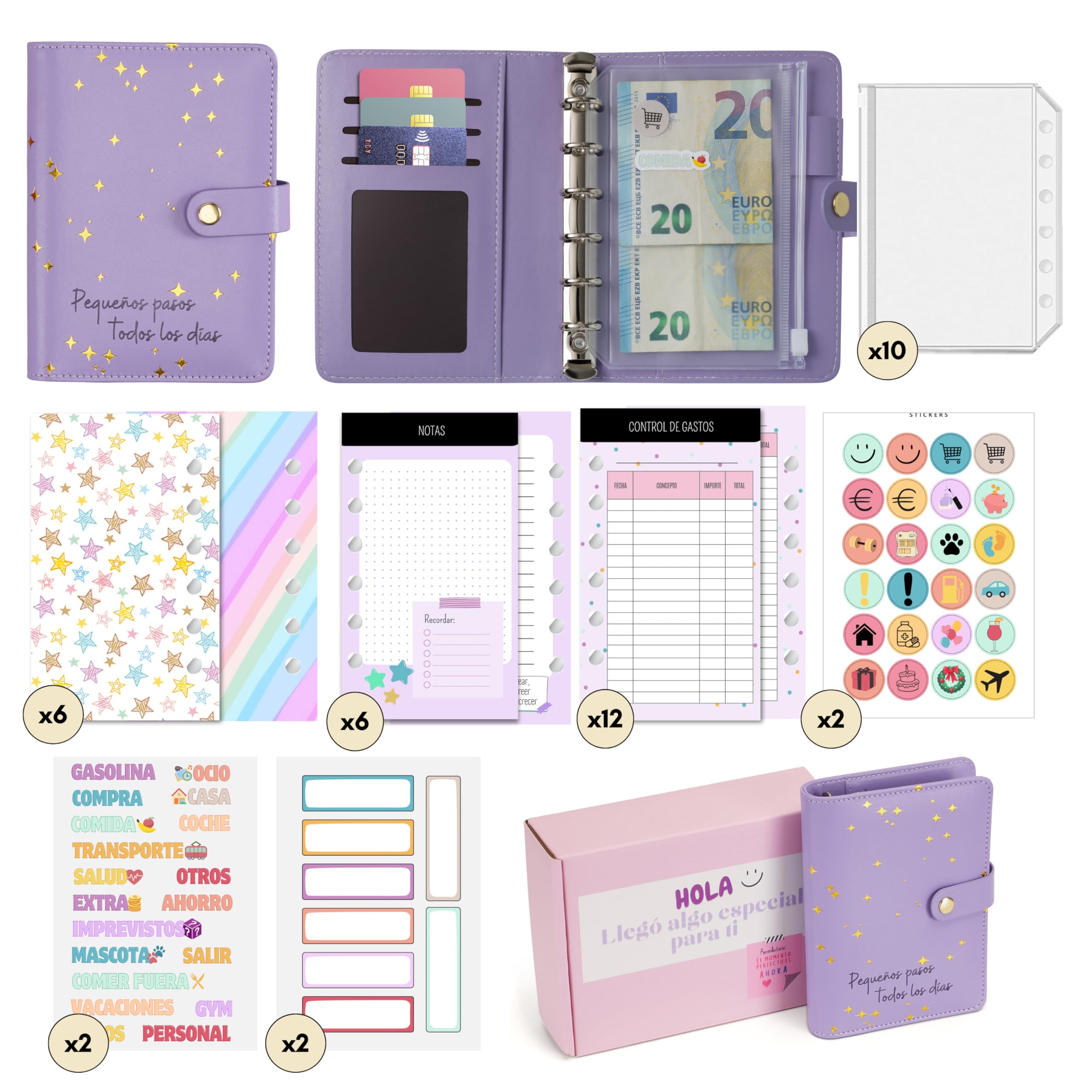 WHEN PIGS FLY - Libreta de Ahorro A7 Completamente en Español - Cuaderno de Ahorro - Carpeta Ahorro Dinero Español - Organizador de dinero - Carpeta de Ahorro de Dinero (Morado)
