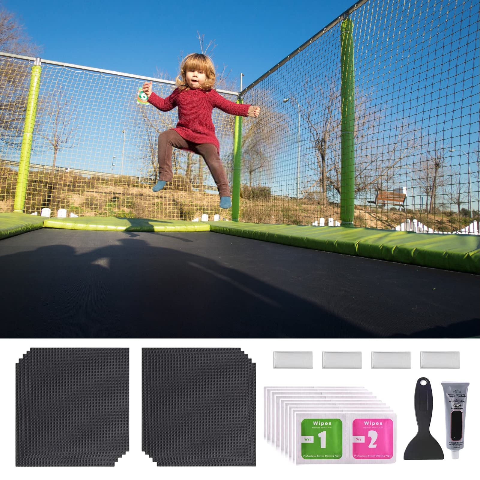 Toppe per trampolino per fori, toppe di riparazione del trampolino | Set di 3 tipi di toppe, autoadesive per trampolino per riparare crepe fori nella