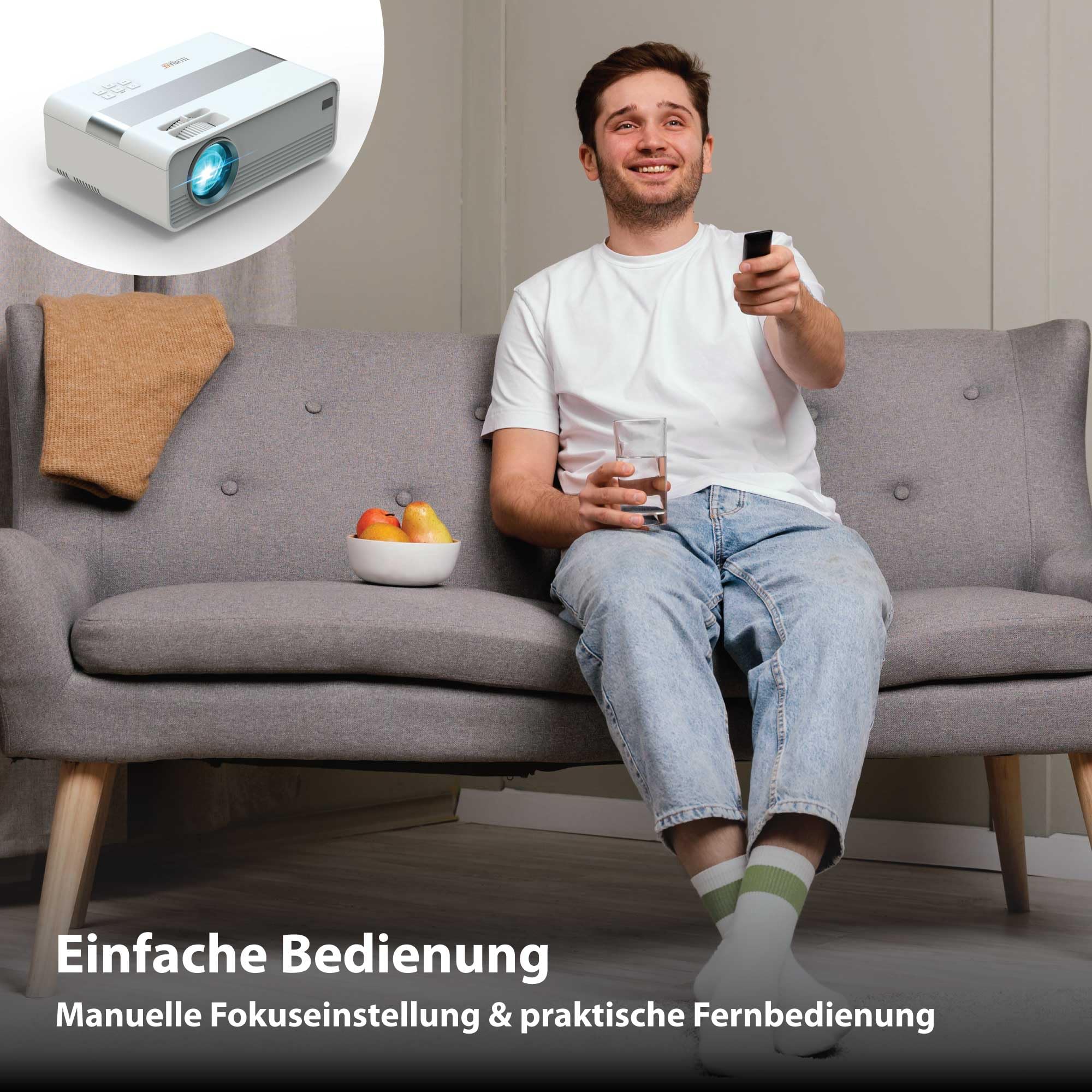 Technaxx Mini-LED HD Beamer – Tragbarer Projektor für Heimkino, Präsentationen & Gaming – Native 720P Auflösung, 176" Display, 40.000h LED Lebensdauer, HDMI/USB/VGA/AV/SD-Anschlüsse - TX-127