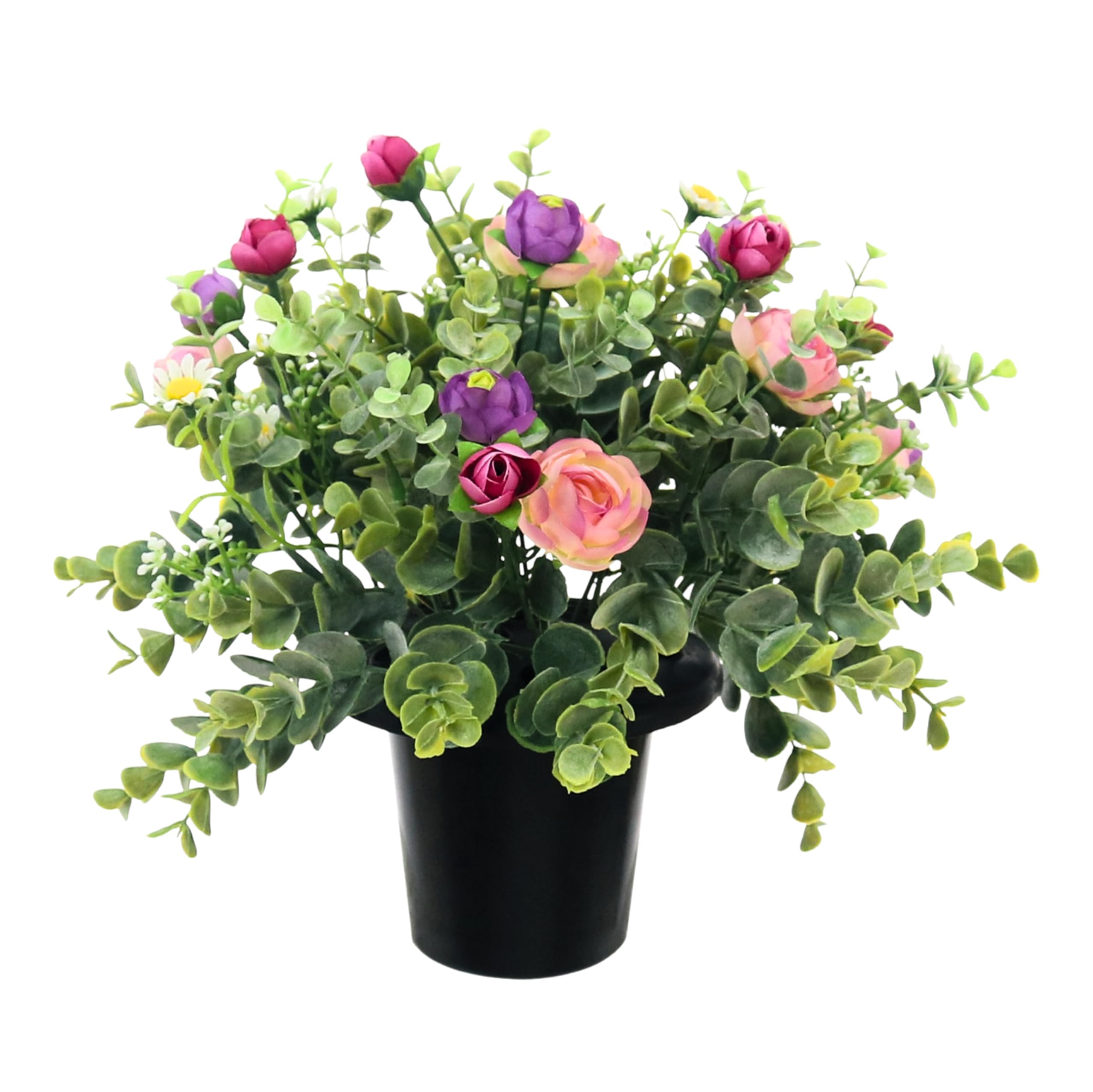 CFY Memorials Premium Artificial Grave Flowers – Pink Daisies with Ranunculus & Berries (25cm) | Memorial Vase Pot
