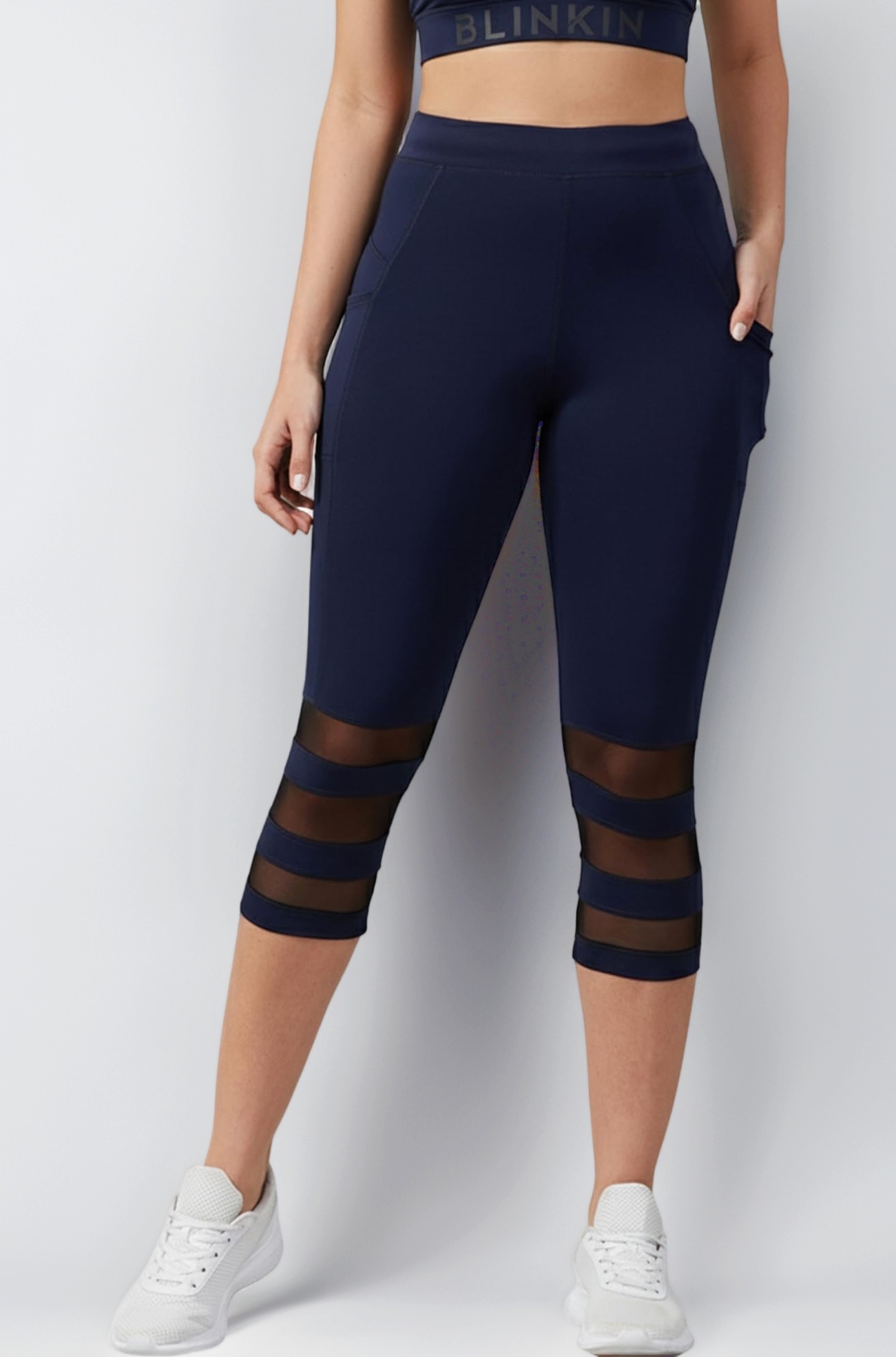 BLINKIN Women’s 3/4 Gym Leggings | Stretchable Workout Pants with Mesh Insert & Side Pockets: Perfect Capri for Active Wear, Yoga & Workout - The Ultimate Gym Pants for Woman (8160)