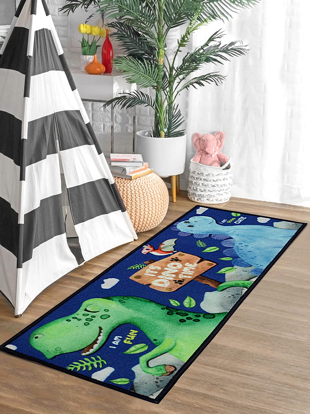 Saral Home Dinasaur Designer PP Yarn Durable & Washable Attractive Kids Runner for Home/Kitchen/Living Area/Lobby with Anti Skid Backing (Blue, 45 Cm X 120 Cm)-image-31