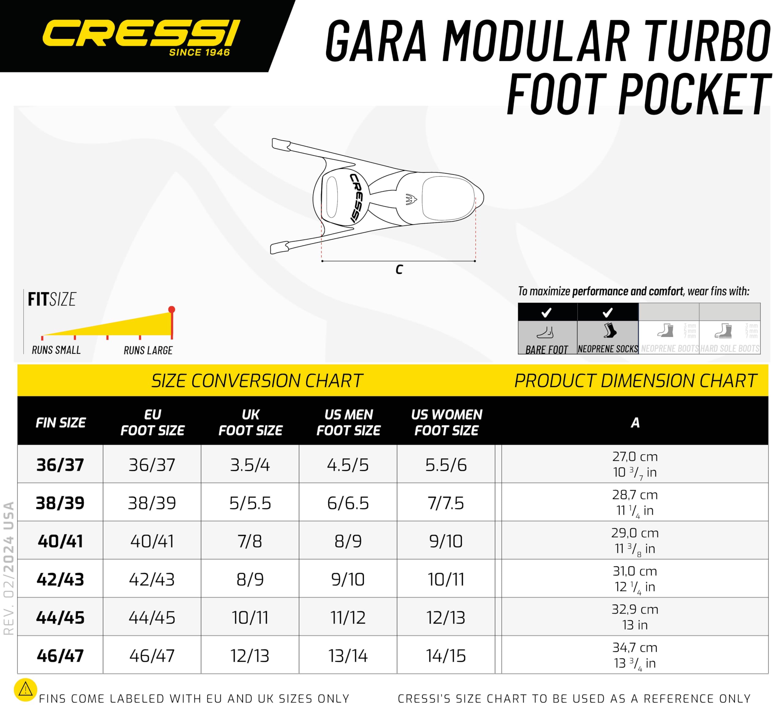 Cressi Gara Turbo Foot Pocket Calzante para Aletas, Unisex Adulto
