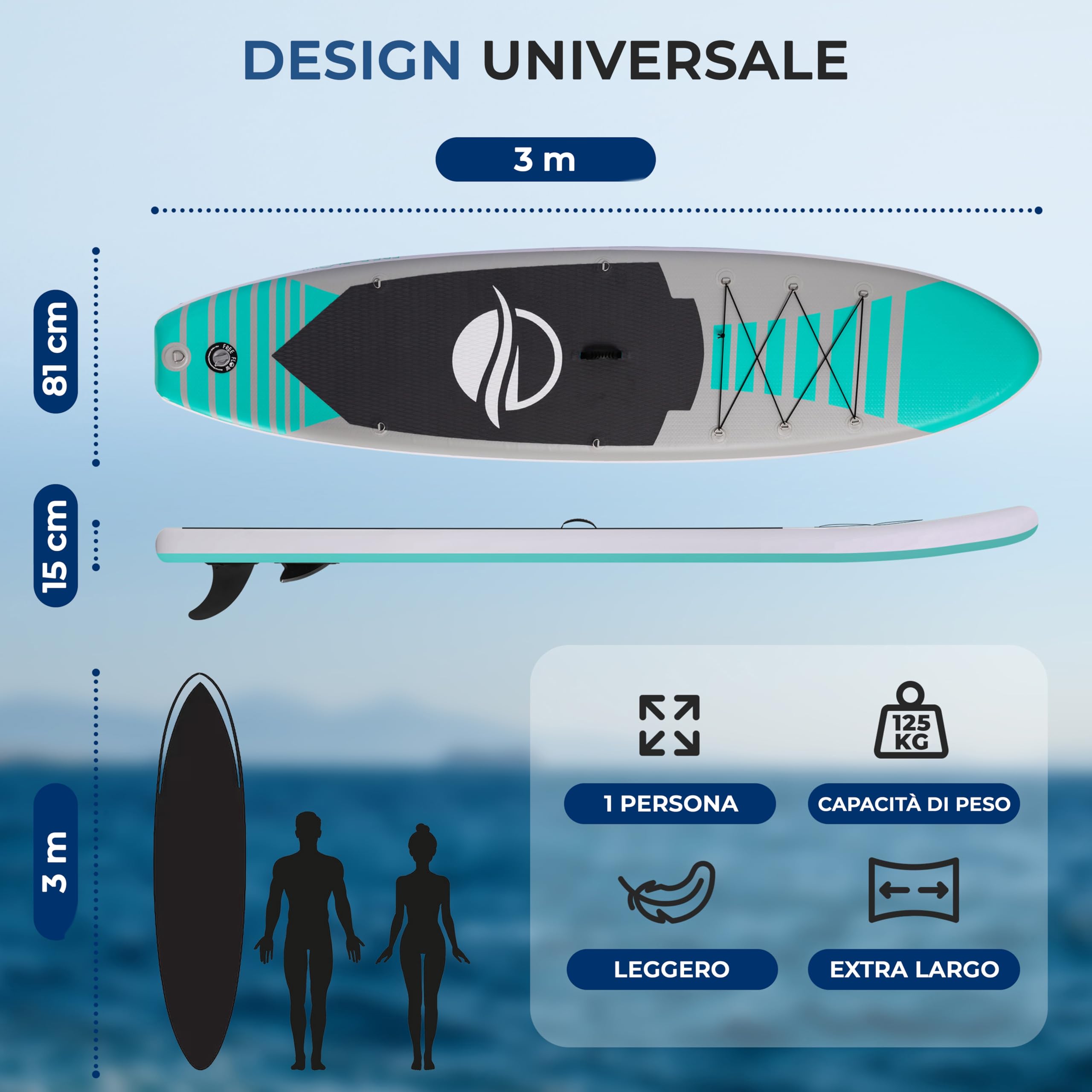 SereneLife SUP Gonfiabile Stand Up Paddle Board con Deck EVA Antiscivolo Design Largo Stabile Accessori Premium