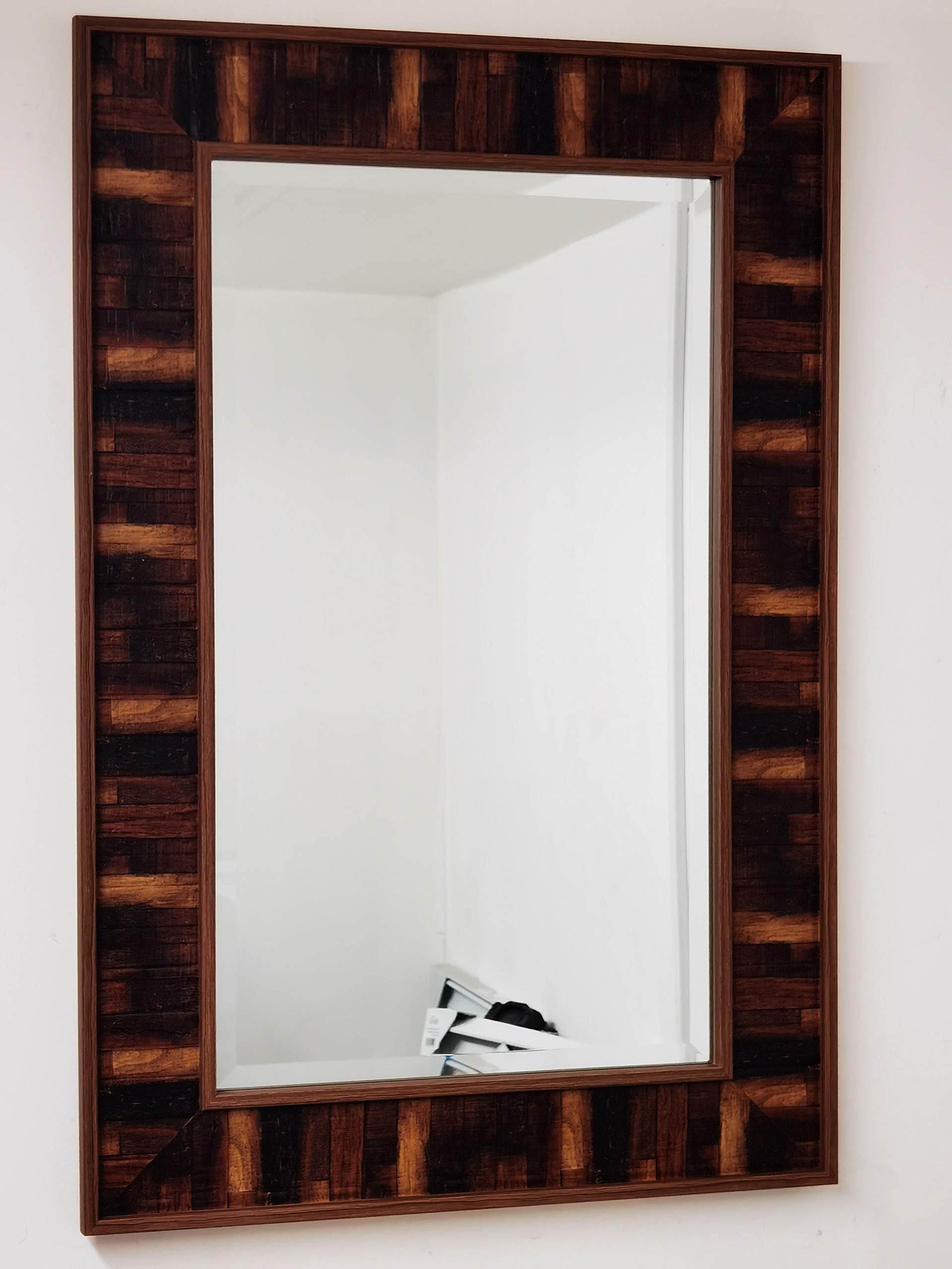 Deenz Brown Large Antique Wall Mirror Living Room Hall 90X60cm - Bricks Style Frame