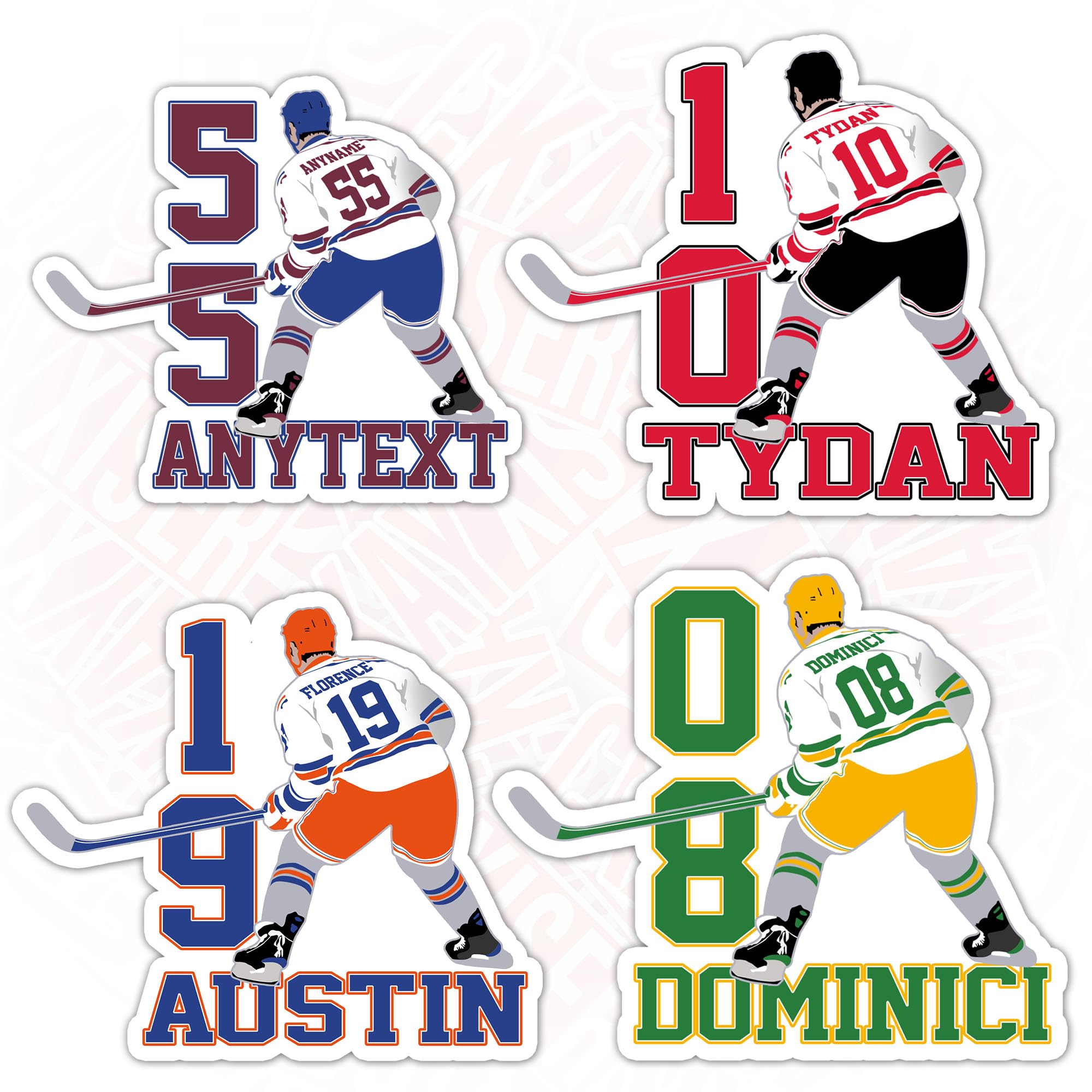 Custom Hockey Name & Number Sticker, Waterproof Die-Cut Vinyl, Multicolor, Rectangular, 1 Count
