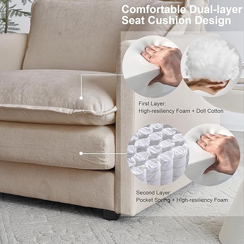 Miniatura 5 de KIVENJAJA Sofá biplaza de gran tamaño, moderno sofá pequeño de felpilla de 2 plazas, sofá biplaza con 4 almohadas para sala de estar, dormitorio,