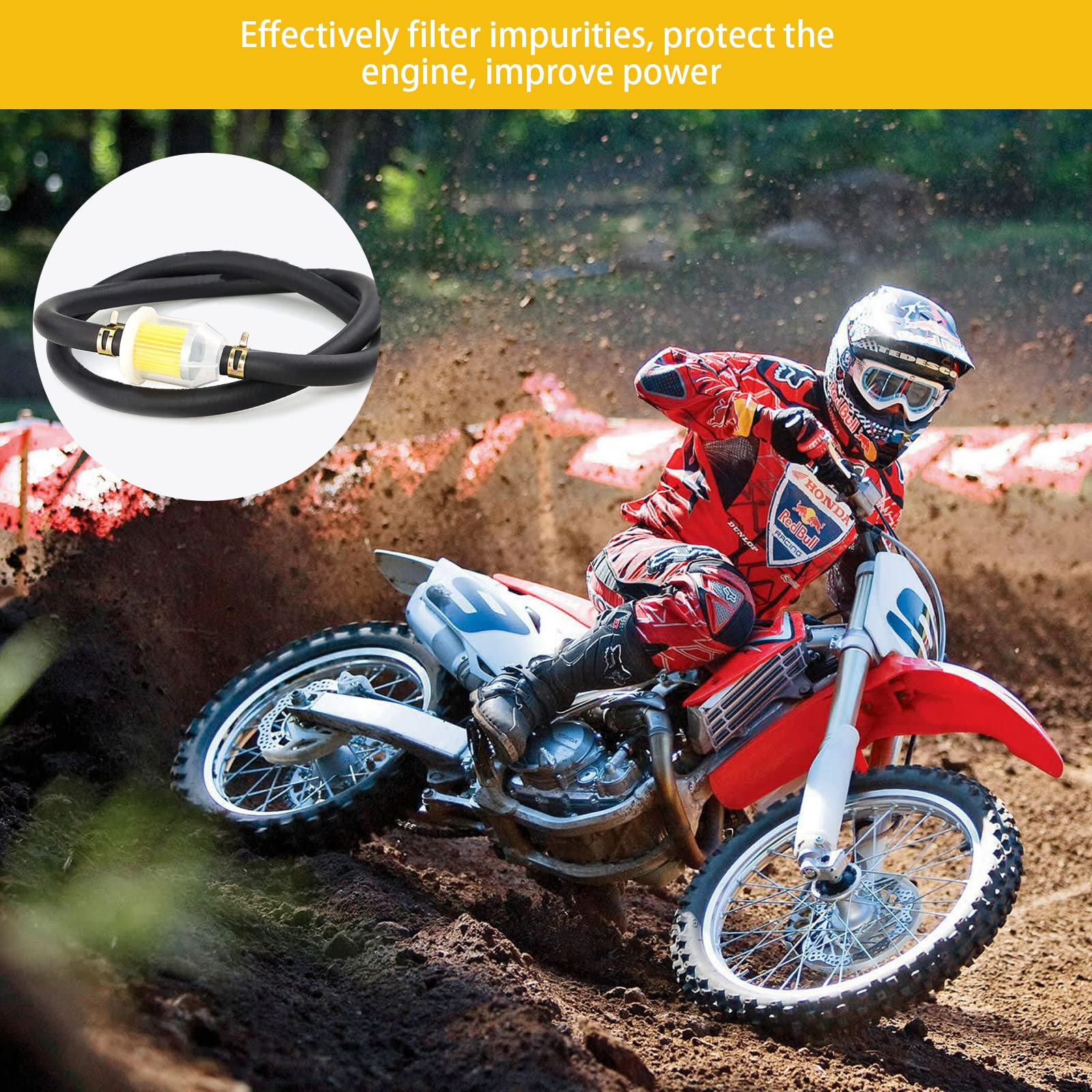 Zestaw Węży Paliwowych 2 Metry Przewód Paliwowy Ø 5mm + 2 Sztuki Filtra Paliwa 5mm/8mm + 10 Sztuk Obejm do Węży do Samochodu Motocykl Skuter Kosiarka