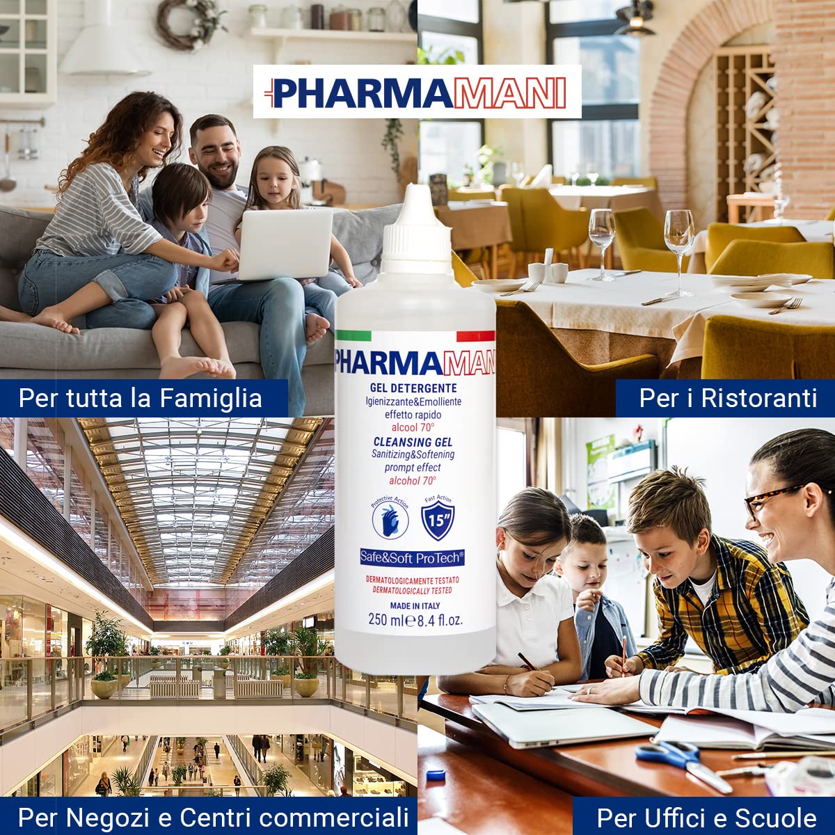 Pharmamani Gel Igienizzante Mani 70% Alcool 250 ml 2 Pezzi